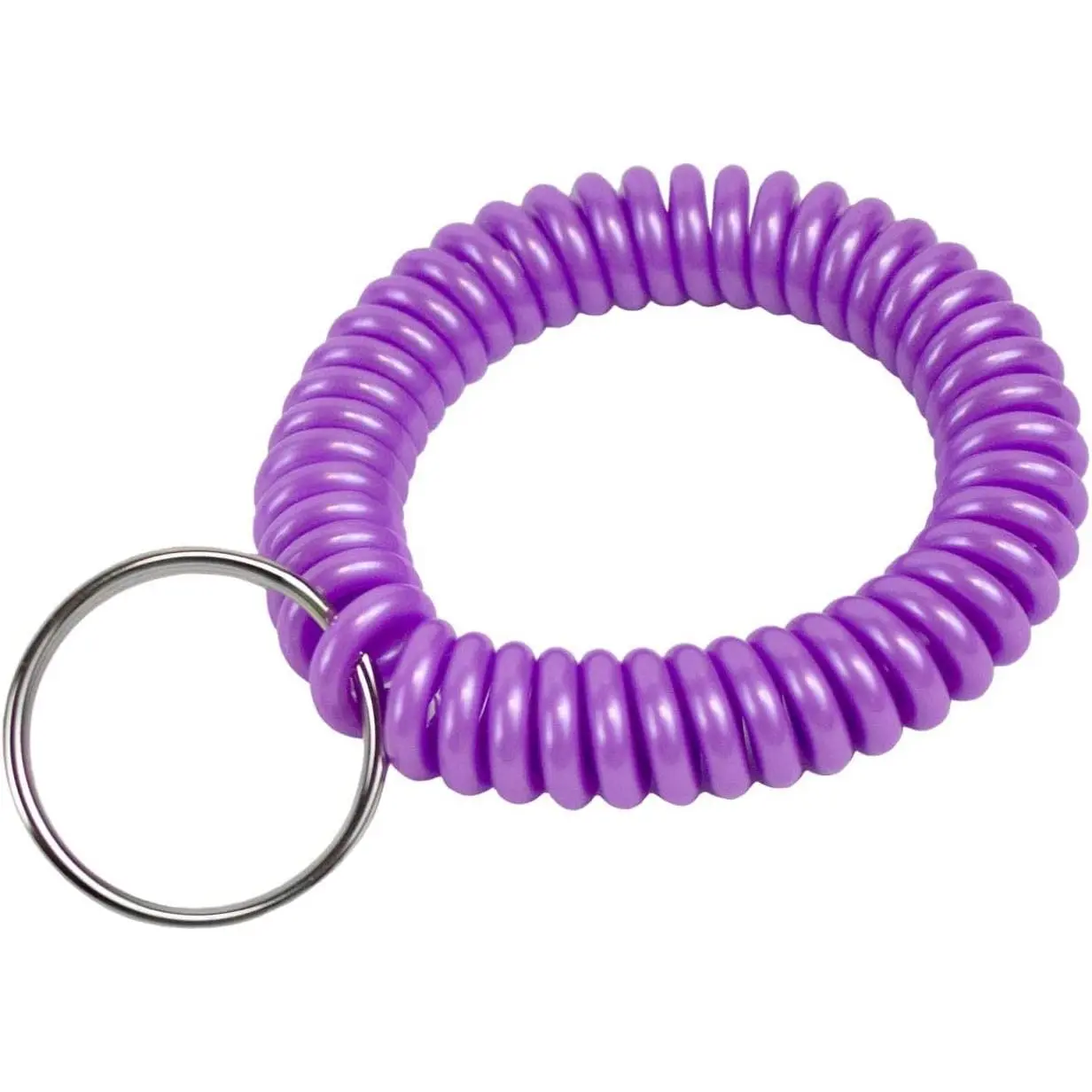 Spiral Wrist Coil with Steel Key Ring, Flexible Wrist Band Key Chain Bracelet, Stretches to 12", Purple 1 PK(Gift)