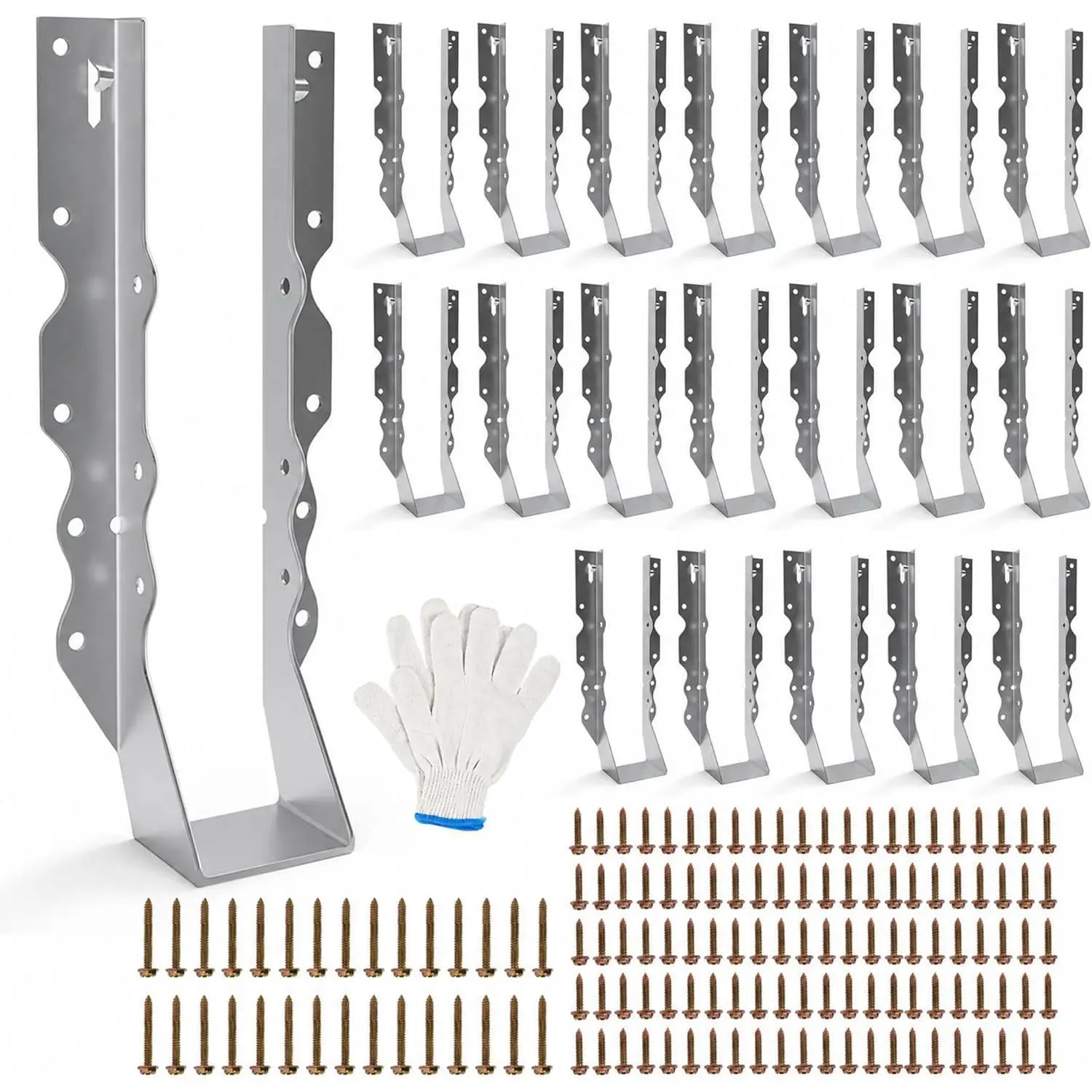 25pcs 2x10 Galvanized Steel Face-Mount Joist Hangers with Screws, 20-Gauge Floor/Truss Wood Post Brackets, Lumber Beam Connectors (4x3.22x2 in, 7.9x3.4x1.5 in)