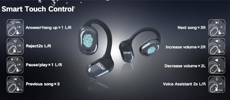 ZIHNIC S05 Open-Ear Headphone Bluetooth V5.4 IPX5 Waterproof Wireless Earphones for Gaming, Travel, and Sports with Built-in Mic - Black cool  head  phones