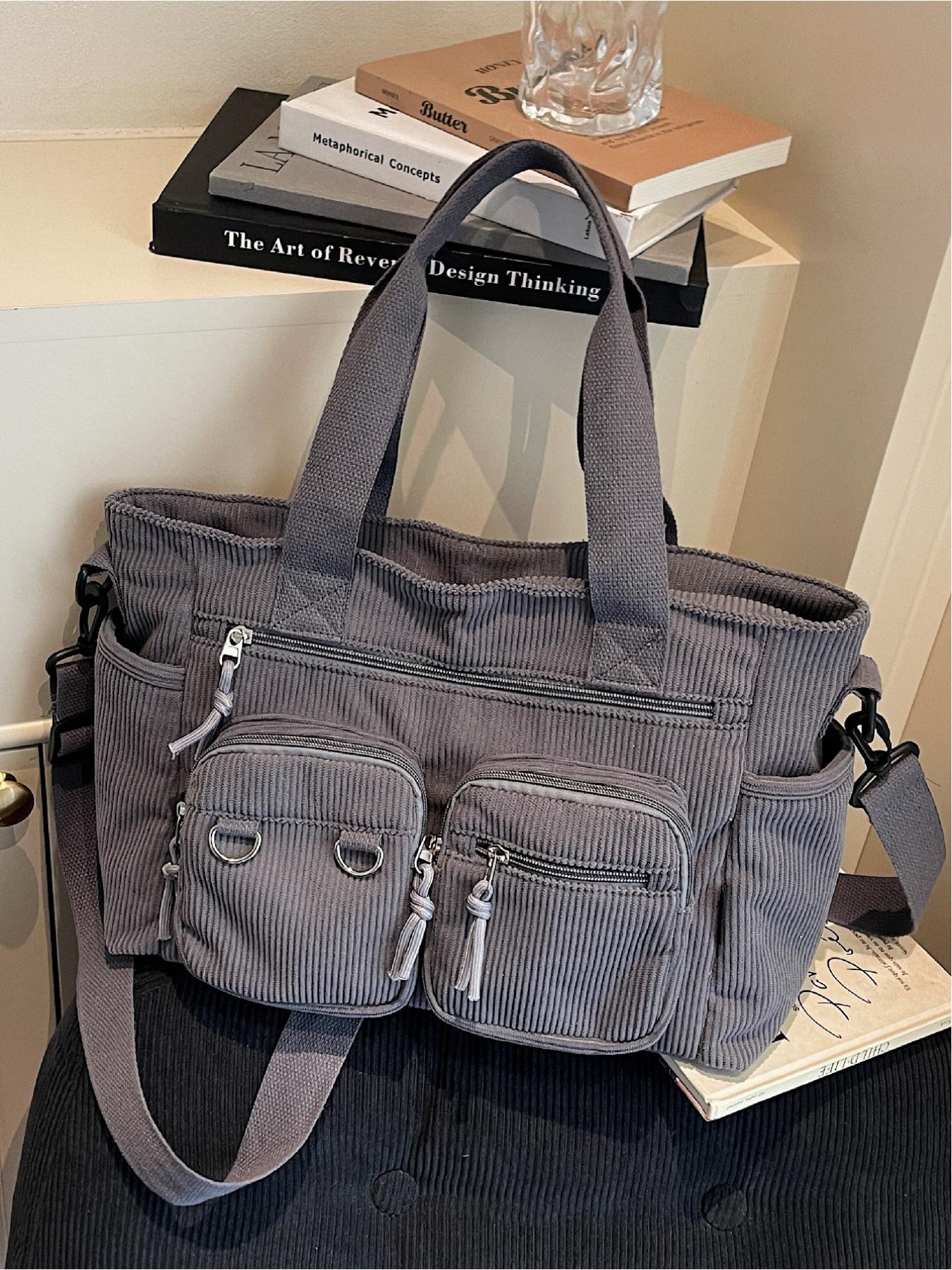 Women's Large Capacity Casual Solid Color Multi-Pocket Crossbody Tote Bag, Versatile Commuter Bag for Daily Use, Stylish Ladies' Outing Handbag, Stylish Square Bag