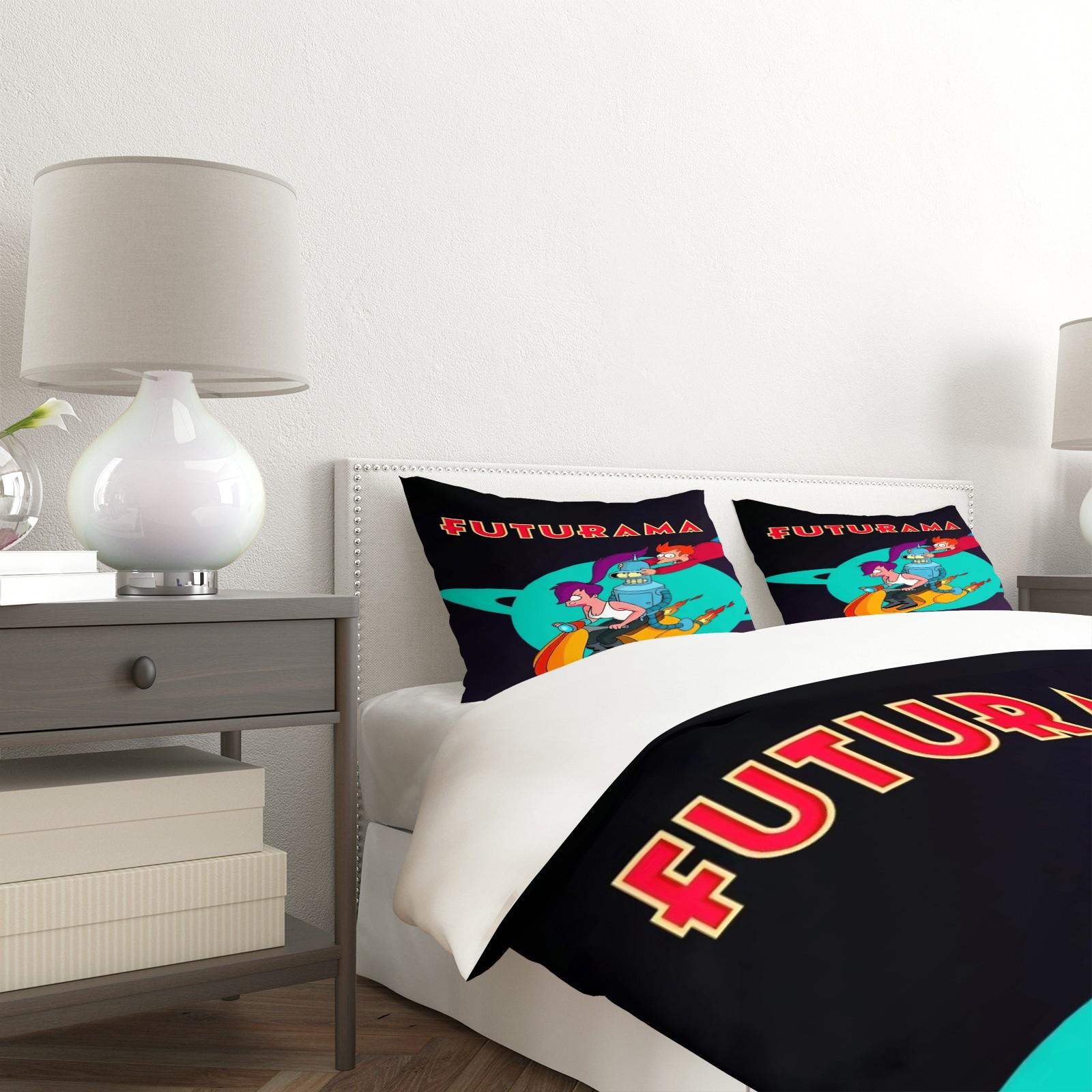 Futurama Cartoon Pattern Bedding Set, Soft Comfortable Durable Bedroom Decor Gift, Includes 1 Fitted Sheet and 1 or 2 Pillowcases, Soft Bedding Sets