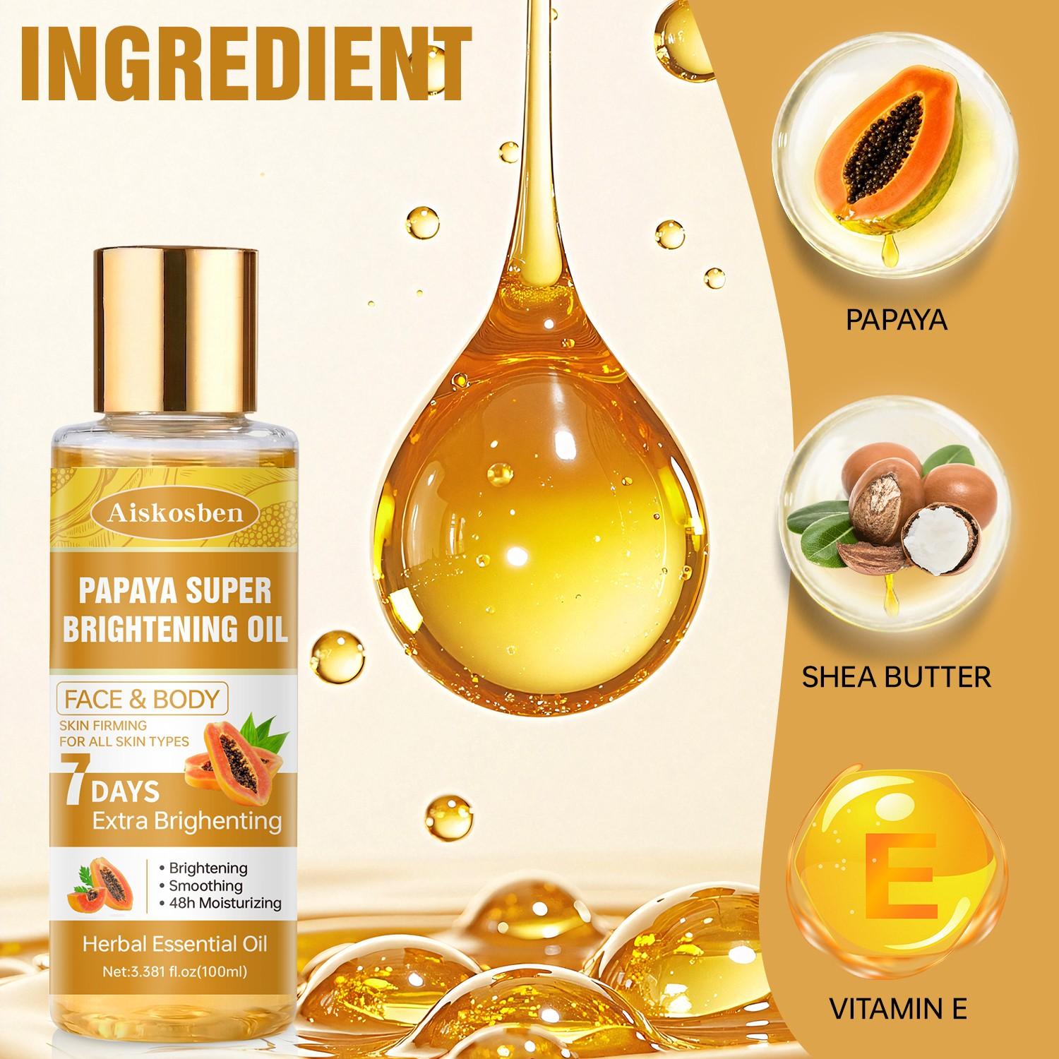 Aiskosben Papaya Firming Brightening Moisturizing Essence Oil, Contains Retinol + Vitamin C, Improves Fine Lines, Hydrates 48 Hours, Advanced Face Serum Brightening Serums, Brightening Anti Aging, Anti Wrinkle Essence, 100ML
