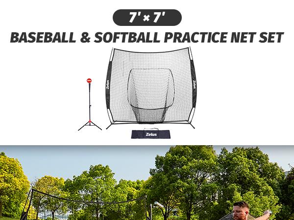 【Jumpstart Sale】7×7 Baseball Net with Tee Kit, Portable Baseball Net for Hitting and Pitching, Softball Net with Tee, Carry Bag & Weighted Baseball,Backyard,all seasons,family sport,gift idea,lawn games,Outdoorfun Training Equipment