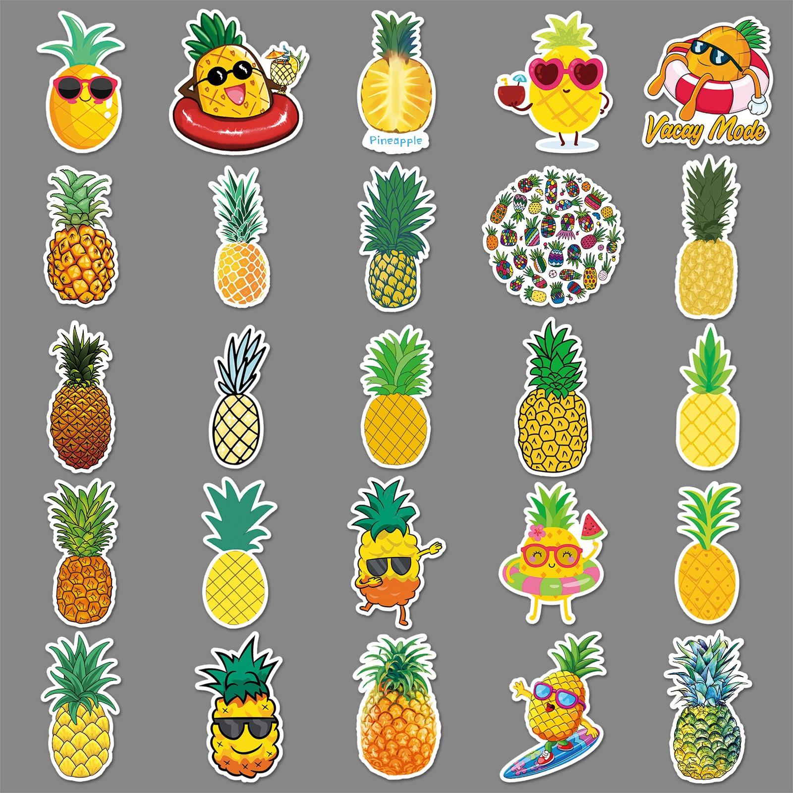 50pcs Pineapple Stickers, Cute Tropical Fruit Waterproof Vinyl Decals, Fun Sunglasses Stickers for Laptop, Water Bottle, Luggage, Summer Hawaii Gift