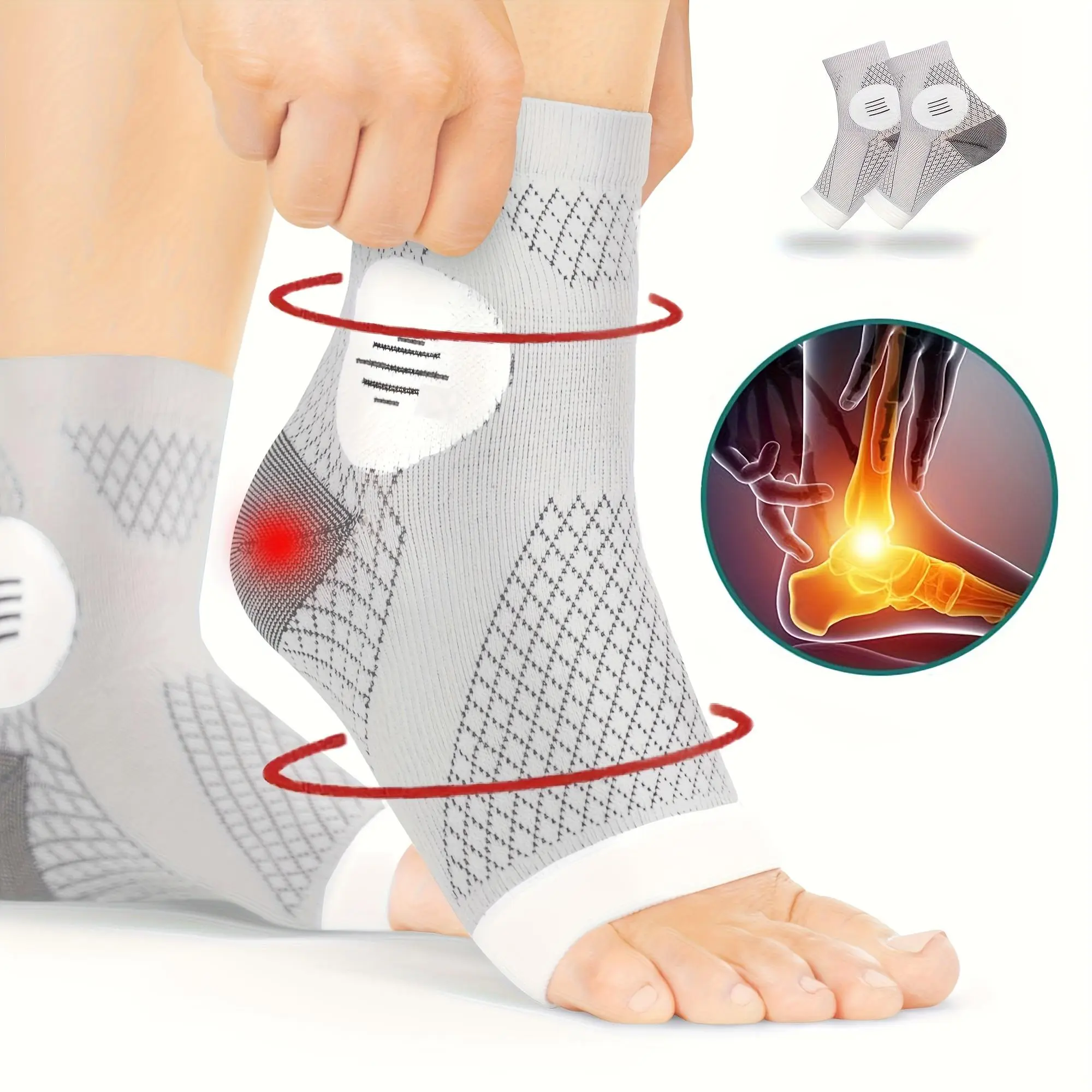 2 Pairs Ankle Compression Sleeves, Ankle Support with Arch Support, Open Toe Breathable Mesh Compression Socks for Running, Walking, Gym, Sports, Workouts & Daily Wear