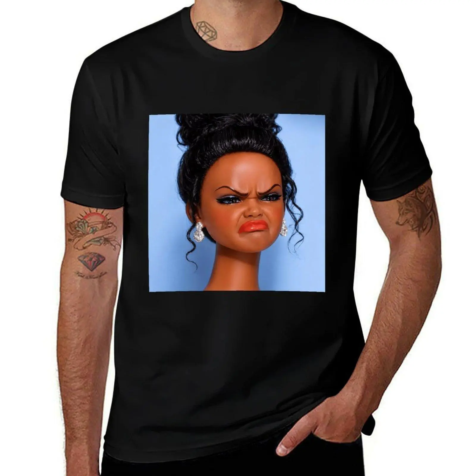Men's 100% Cotton Classic Fit Angry Disgusted Black Doll Face Meme T-Shirt - Unisex, S, 2XL, 3XL, All Seasons, Angry Doll Face Meme