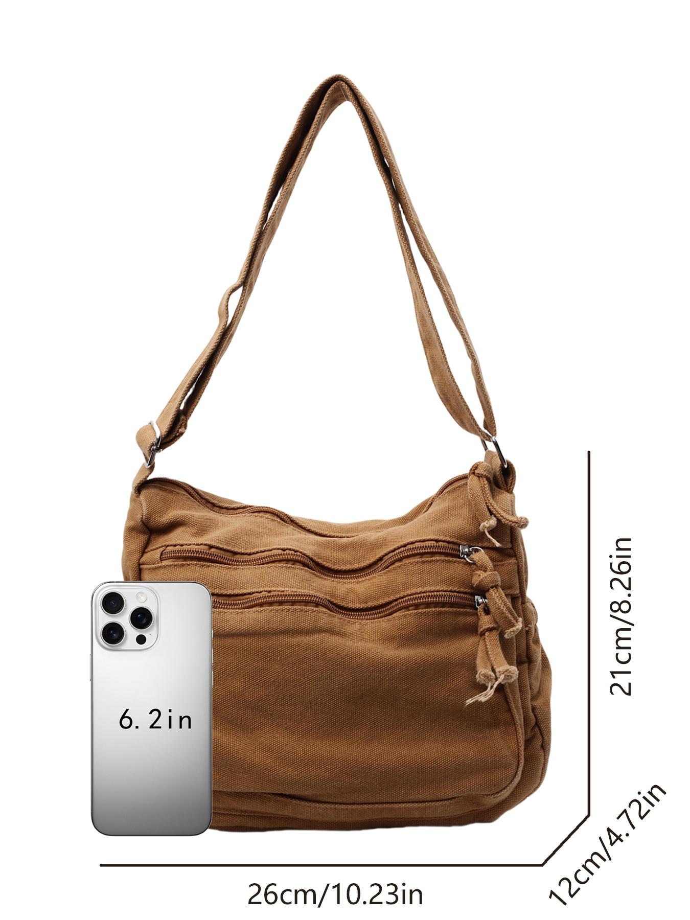 Niche design retro denim washed shoulder messenger bag, multiple zipper pocket design adjustable shoulder strap messenger bag, workwear style fashion trend versatile multi-color selection, suitable for daily commuting, Canvas Crossbody Bag, etc.