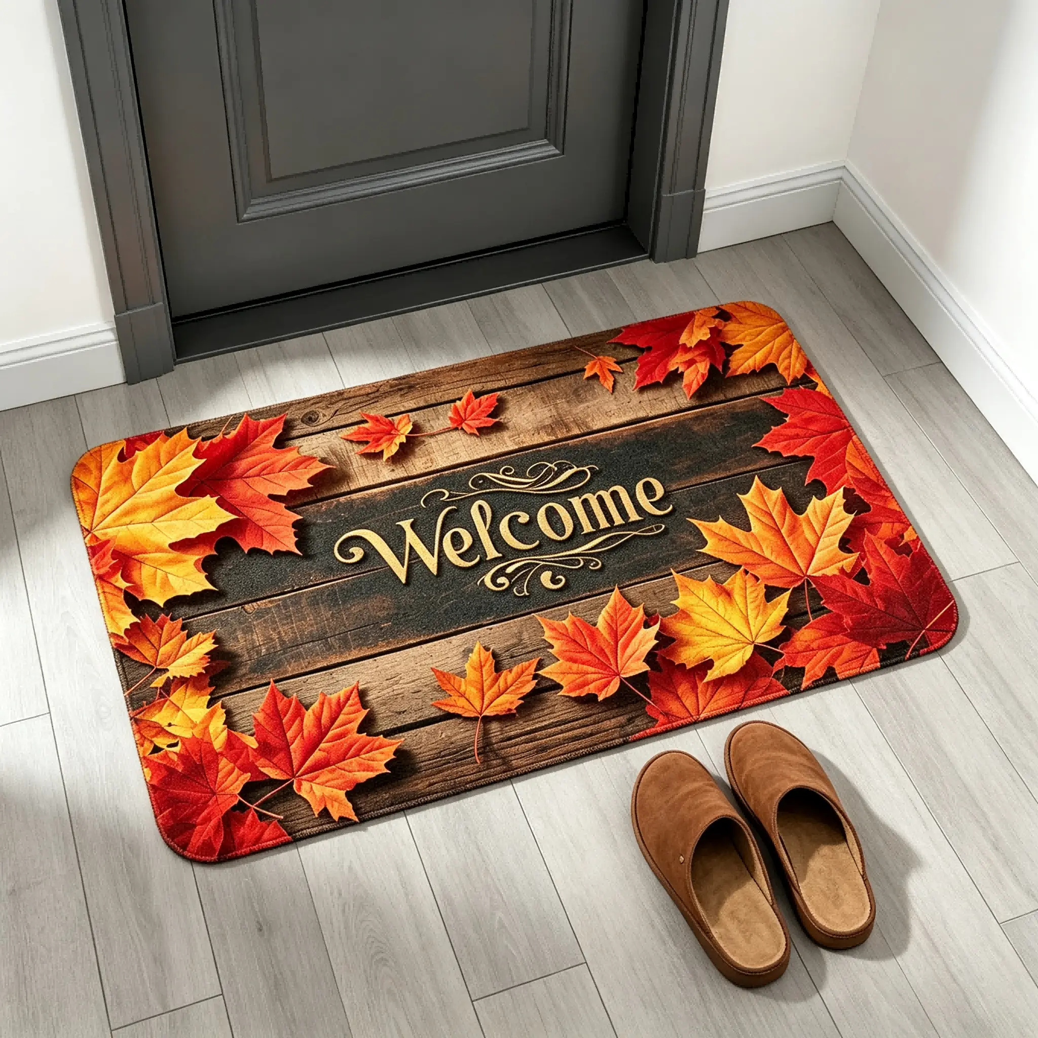 Autumn Welcome Doormat Autumn Welcome Doormat, Maple Leaf Printed Front Door Mat, Non Slip Indoor Outdoor Entryway Rug for Porch and Home