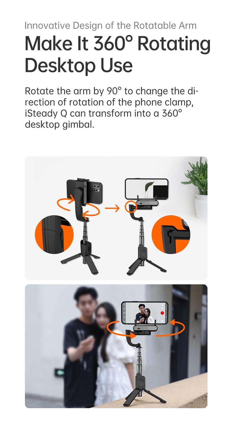 Hohem iSteady Q Selfie Stick Gimbal Stabilizer, 2 Axis Face Tracking & 360° Rotation Tripod with Wireless Remote, 4 in 1 Portable Tripod w/Extendable Stick