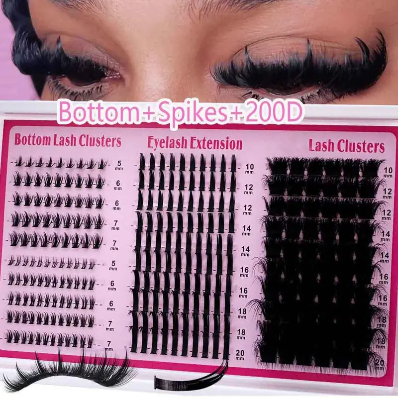 【Black Friday】4-in-1 Fluffy Lash Clusters, Long 5-20mm Lash Spikes, Reusable Bottom Lashes, DIY Spiky & Manga Cluster Eyelash Extensions, DIY Volume Eyelashes