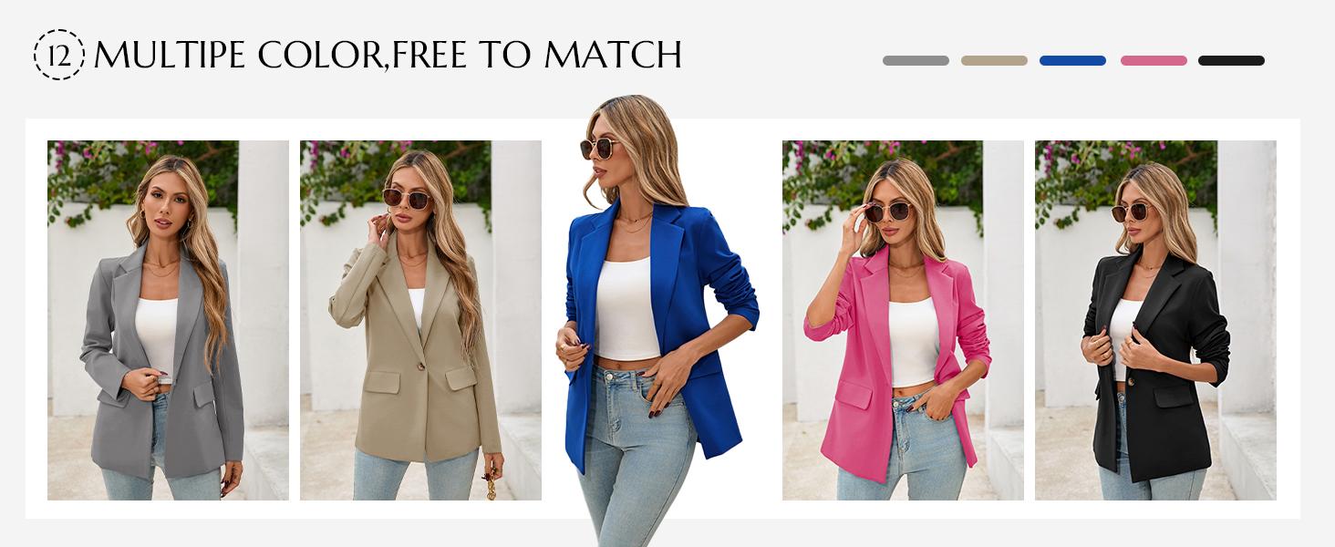 Goranbon Womens Casual Long Sleeve Blazers Solid Color Knit Blazer Work Office Open Front/Button Down Blazer Jacket Formal Essential