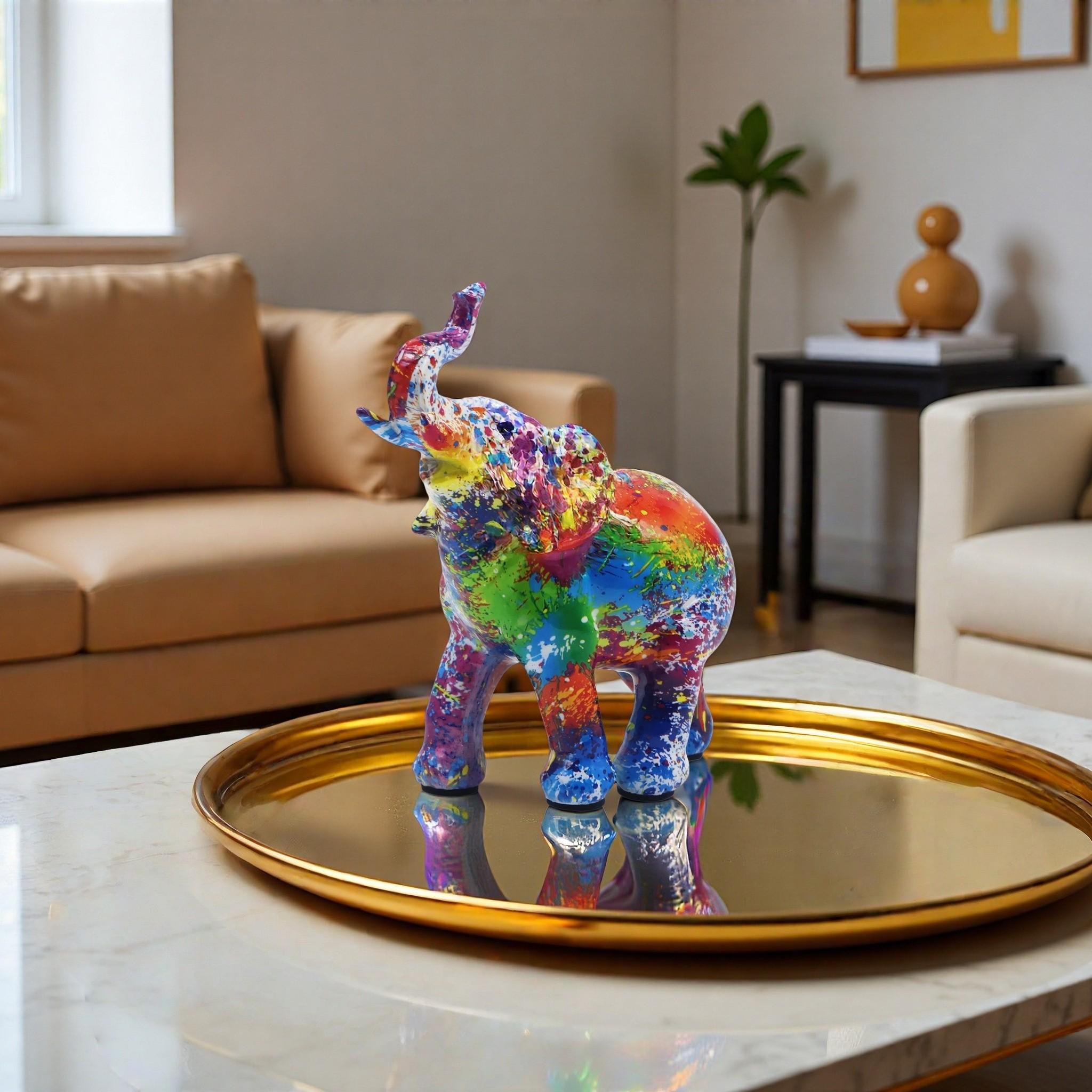 1pc Abstract Art Sculpture & Colorful Elephant Resin Statue for Living Room, Office Desk, Home Decor - Vibrant Decorative Piece, Creative Gift Idea, Feng Shui Symbol for Homeowners - Unique, Modern, Eye-Catching
