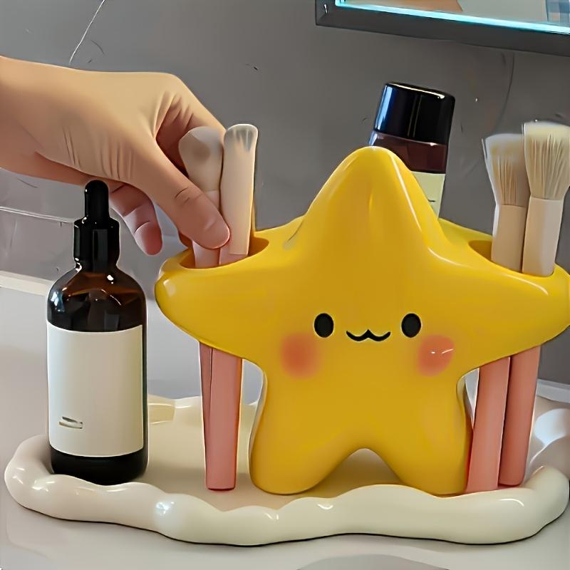 Large Star Design Toothbrush Holder Cute Smiley Shape Space Saving Bathroom Storage Stand For Manual & Electric Toothbrush