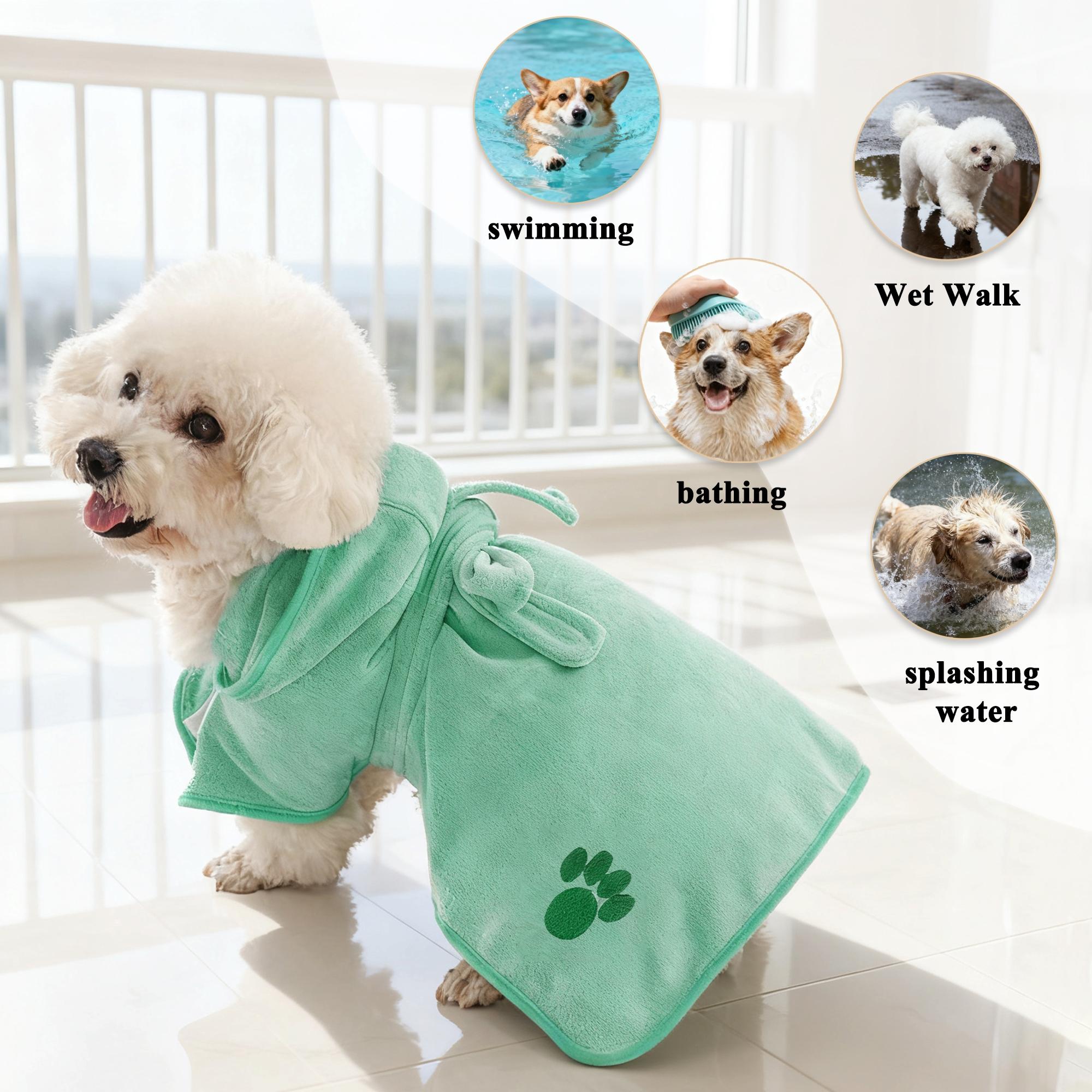Pet Embroidered Paws Hat Bathrobe, Nylon 20% Polyester 80%, Velcro & Tie Design, Universal Absorbent Clothes for Small Medium Large Poodle Dogs Cats