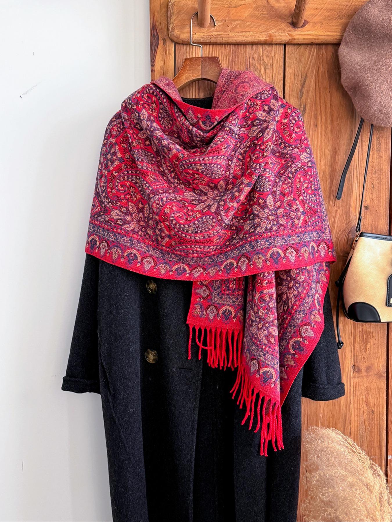 Women's Paisley Print Scarf, Soft Warm Shawl for Fall & Winter, Boho Style Woven Fabric, Casual Fashion Accessory