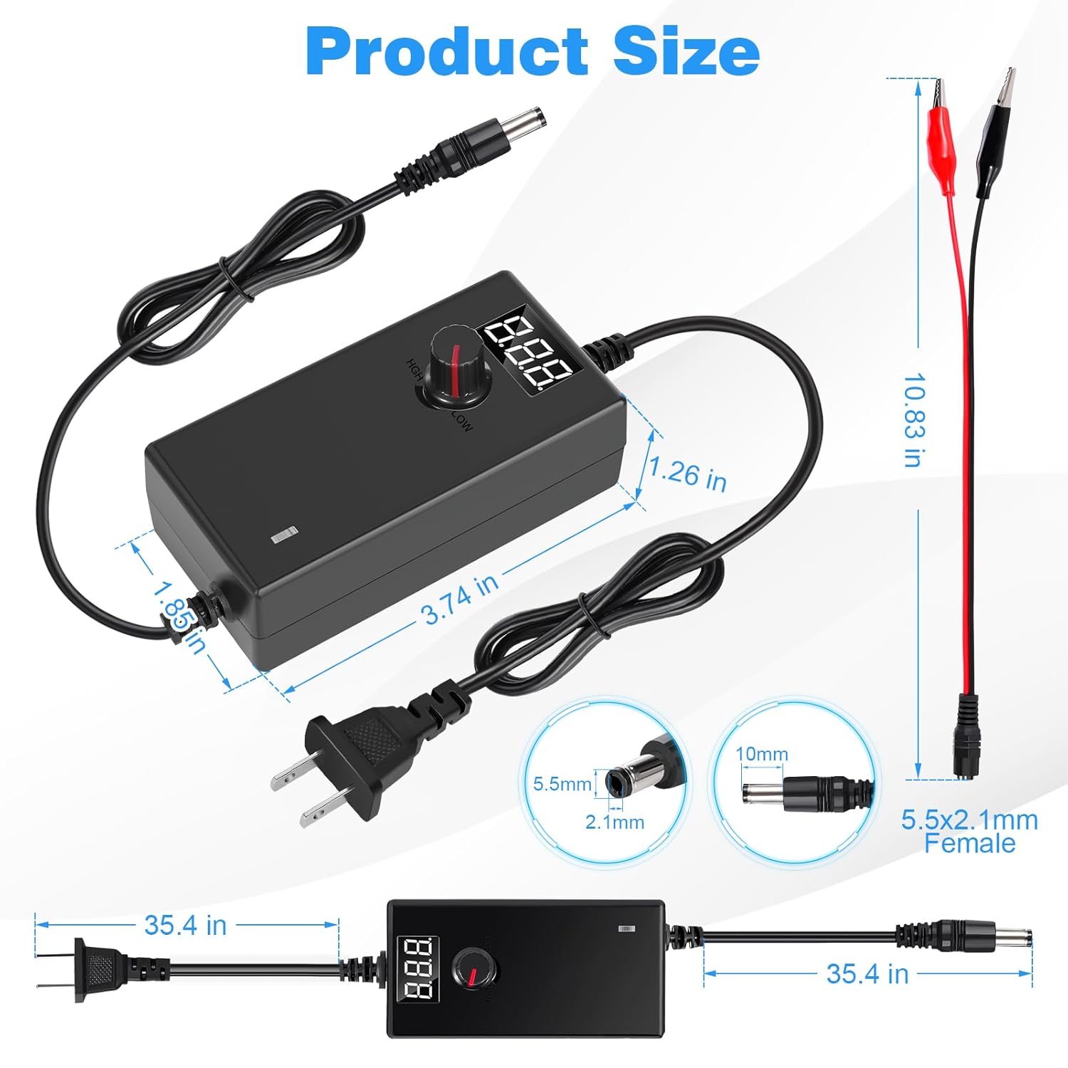 3V-12V 3A 36W Power Adjustable DC 3V 5V 6V 9V 12V Variable Adapter with LED Display, 100V-240V AC to 3V-12V DC Converter 3000mA Max with 5.5x2.1/2.5mm Female to Clip 3V-12V 3A 36W Power Adjustable DC 3V 5V 6V 9V 12V Variable Adapter with LED Display, 100V-240V AC to 3V-12V DC Converter 3000mA Max with 5.5x2.1/2.5mm Female to Clip