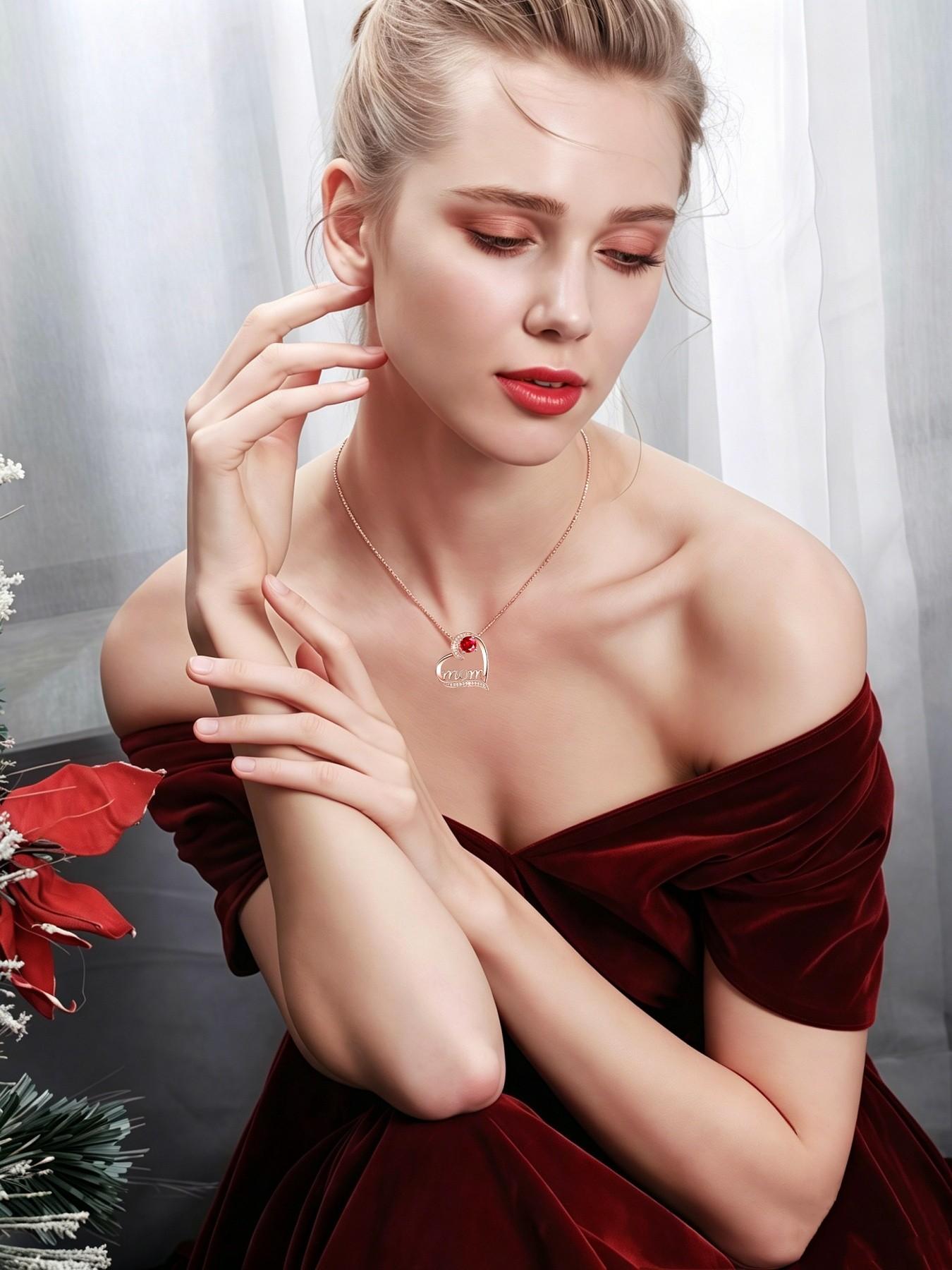 Eternal Maternal Love • Mother's Day Necklace Heart-shaped MOM rose gold gem necklace, light luxury & high-end.Paired with a preserved rose & teddy bear jewelry gift box.Perfect mysterious gift for birthdays, Valentine’s Day, Mother’s Day and Christmas.