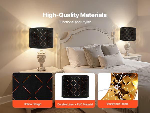 VEVOR Drum Lamp Shade 2 Set, 13 in Topx 13 in Bottomx 10 in High, Medium Drum Lampshade with Harp, Replacement Lamp Shade for Table Lamps Floor Lamps Pendant Lights, Black Diamond Hollow Design VEVOR Drum Lamp Shade 2 Set, 13 in Topx 13 in Bottomx 10 in High, Medium Drum Lampshade with Harp, Replacement Lamp Shade for Table Lamps Floor Lamps Pendant Lights, Black Diamond Hollow Design