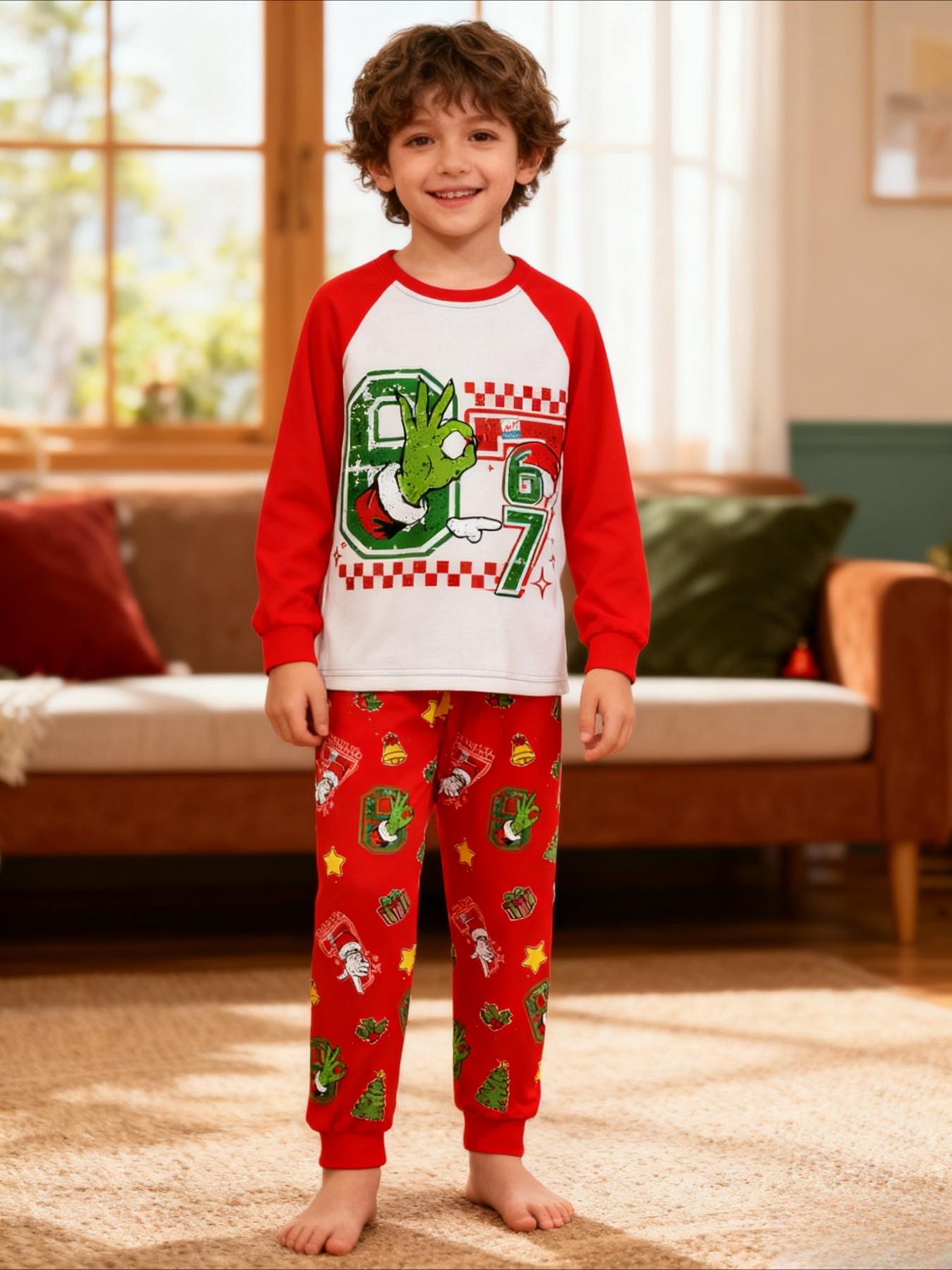 #67 Funny Kids Sleepwear Set Pajamas Christmas, Six Seven  Theme Fashion Print, Comfortable Soft Fabric, Holiday Gift Essential, Cartoon Print Pajama