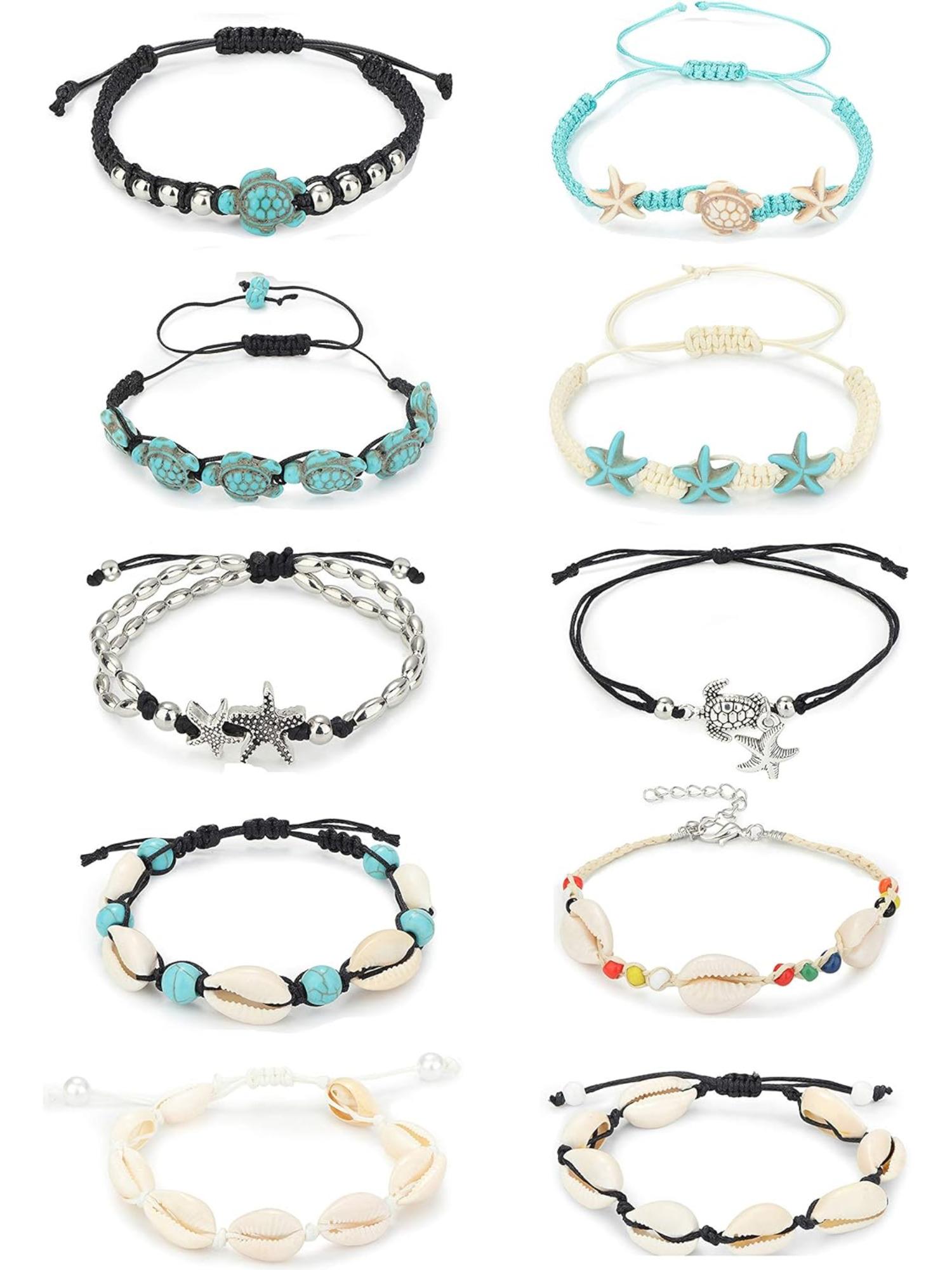 10PCS Shell Turtle Ankle Bracelets Handmade Boho Beaded Anklet Jewelry Adjustable Natural Cowrie Shell Beach Bead Anklet for Women