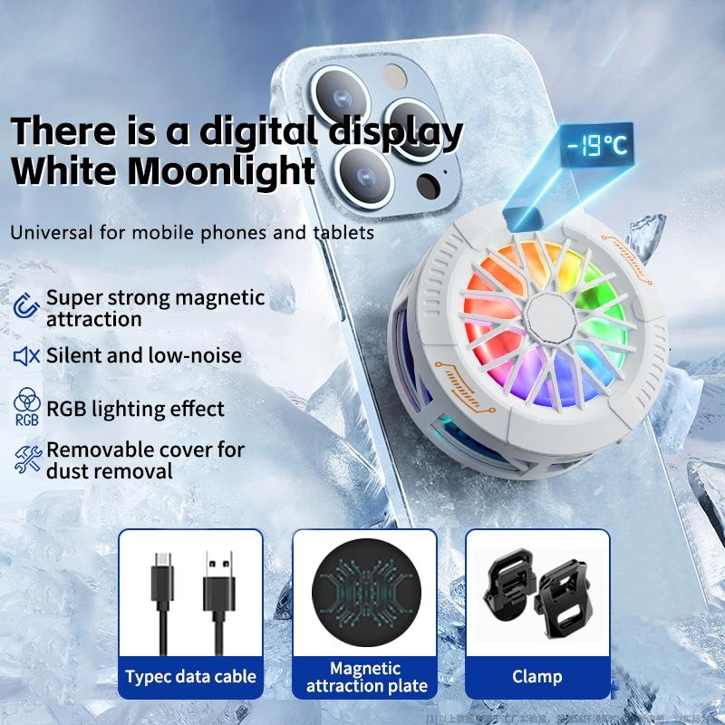 New Temperature Display Magnetic Semiconductor Phone Cooler, 2-In-1 Magnet + Back Clip Fast Cooling, Fits iPhone Samsung Huawei Oppo Vivo Android