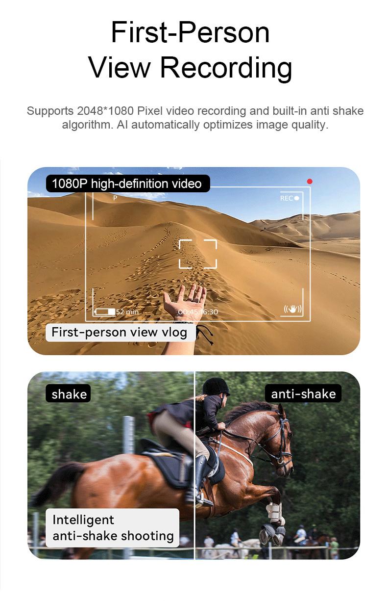 Smart Bluetooth Glasses with HD Camera, 1080p Video Recording Wearable Smart Glasses, Anti-shake Shooting Outdoor Sports Camera Sunglasses, Multifunctional Wireless Audio Glasses with Intelligent Voice Assistant, Built-in Earphone Anti-blue Light Eyeglass