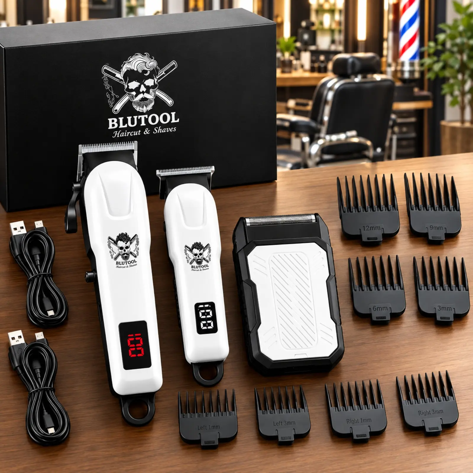Professional men's hair clipper with beard trimmer, electric shaver with multiple combs, wireless rechargeable grooming kit, multi-functional personal care kit – a perfect Christmas gift for husbands, fathers, and boyfriends.