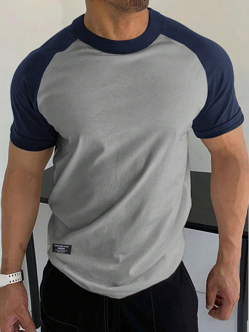 Men's Solid Color Shoulder Sleeve Crew Neck T-Shirt, Ultra Soft Stretch Quality Fabric, Dry Fit Sports Tee for Running & Gym Workouts, Dry Fit Shirts