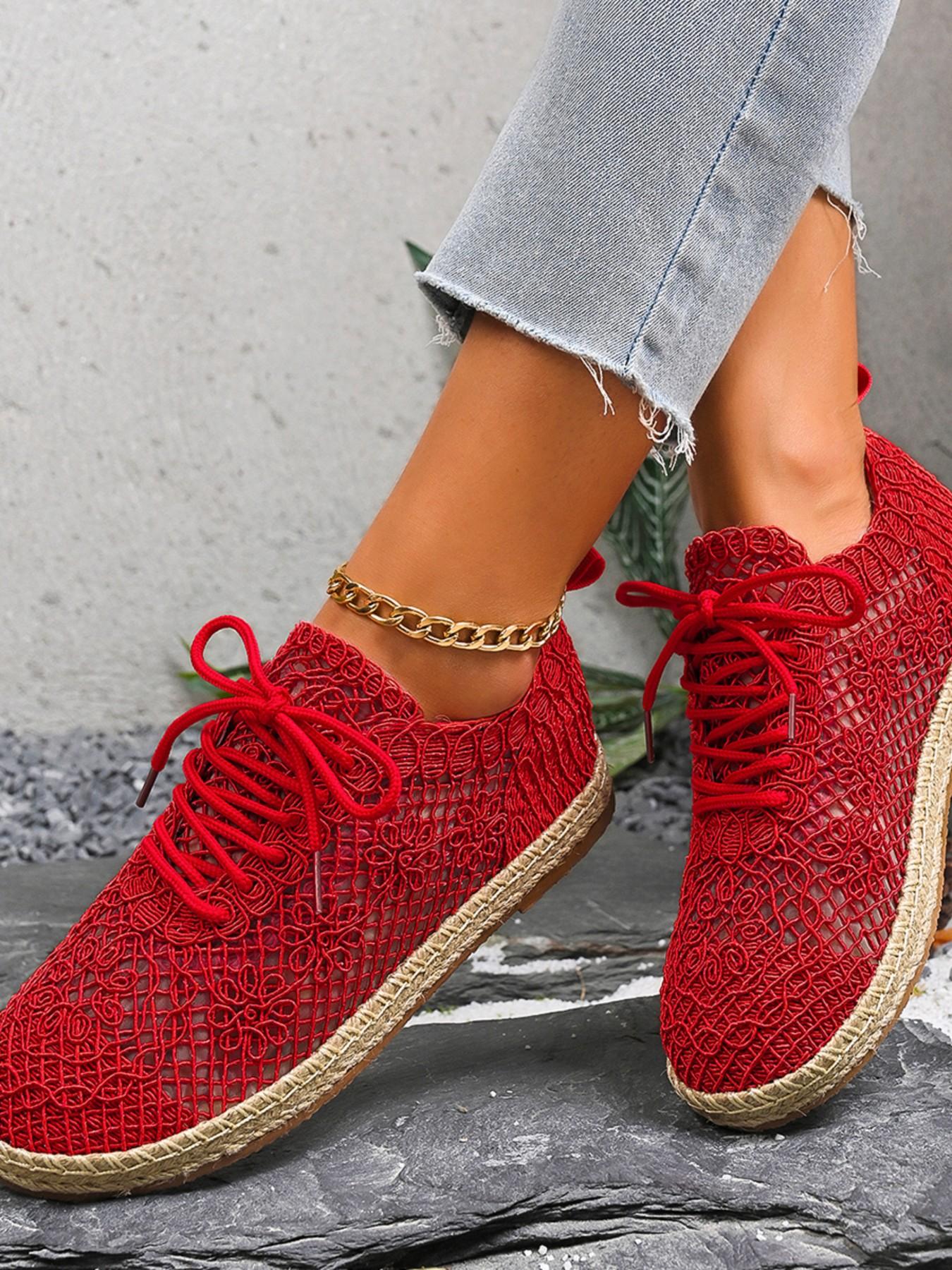 Women's Summer Crochet Sneakers, Casual Breathable Mesh Shoes, Handmade Hooked Knit, Round Toe, Low Ankle, Random Print, Fashion Trendy