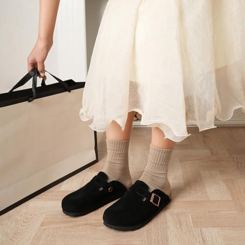 Meik Mangni Womens and Mens Clogs Soft Leather Mules Cork Footbed Sandals Non-Slip Comfort Potato Shoes