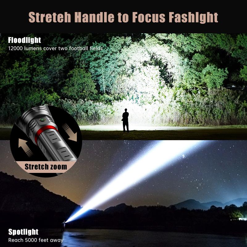 SKYFIRE Model 1209 -2800 Lumens Rechargeable LED Flashlight  – Super Bright, 3 Modes, Waterproof, with Shoulder Strap – For Camping, Emergency, and Outdoor Use