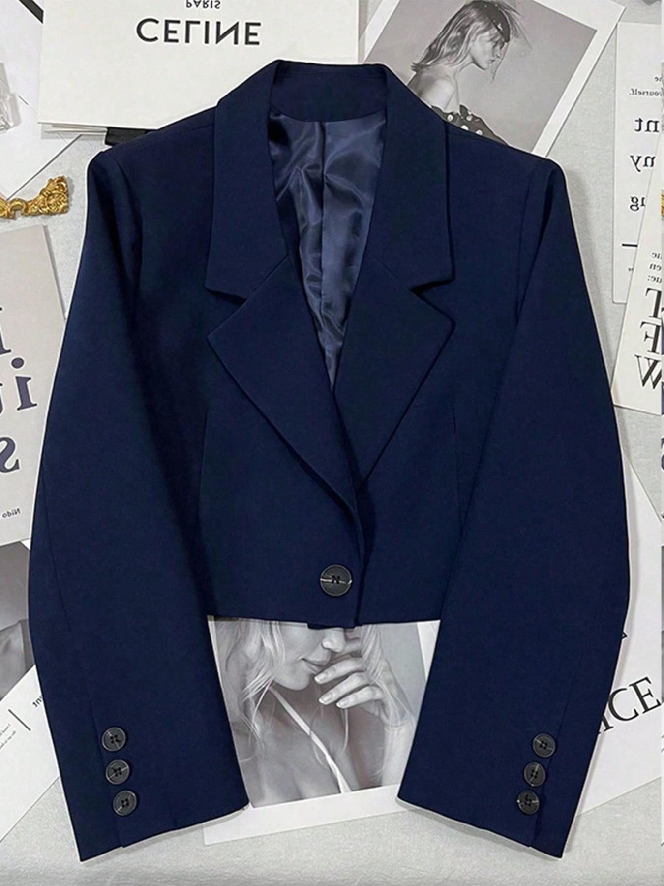 Classic Short Women's Blazer, Simple Single Button Design, Loose Fit, Long Sleeve, All Seasons, Versatile Office & Casual Wear