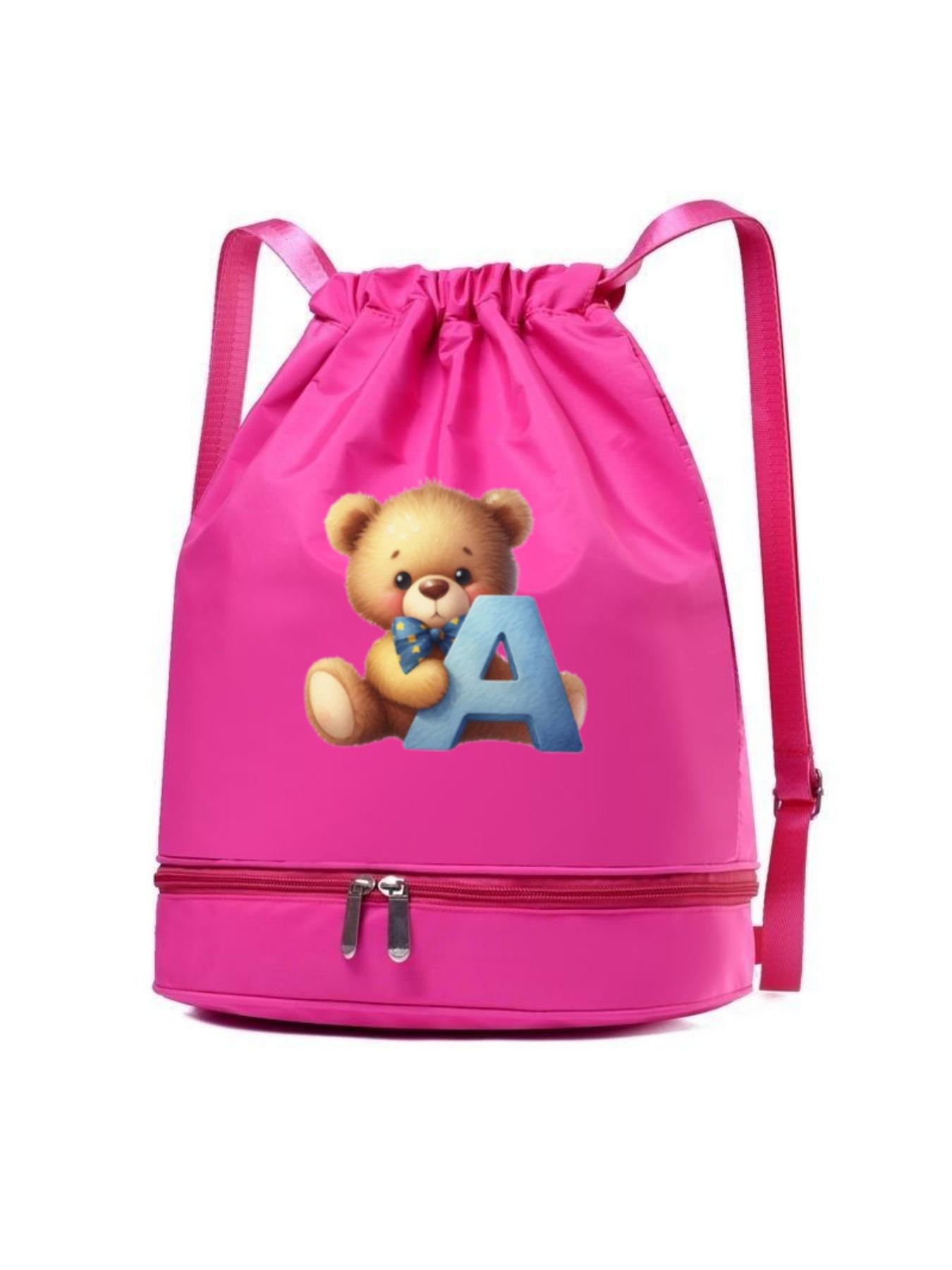 Cute Bear Letter a Pattern Backpack, Lightweight Durable Nylon, Independent Shoe Compartment, Multiple Colors, Fashionable Cartoon Bag