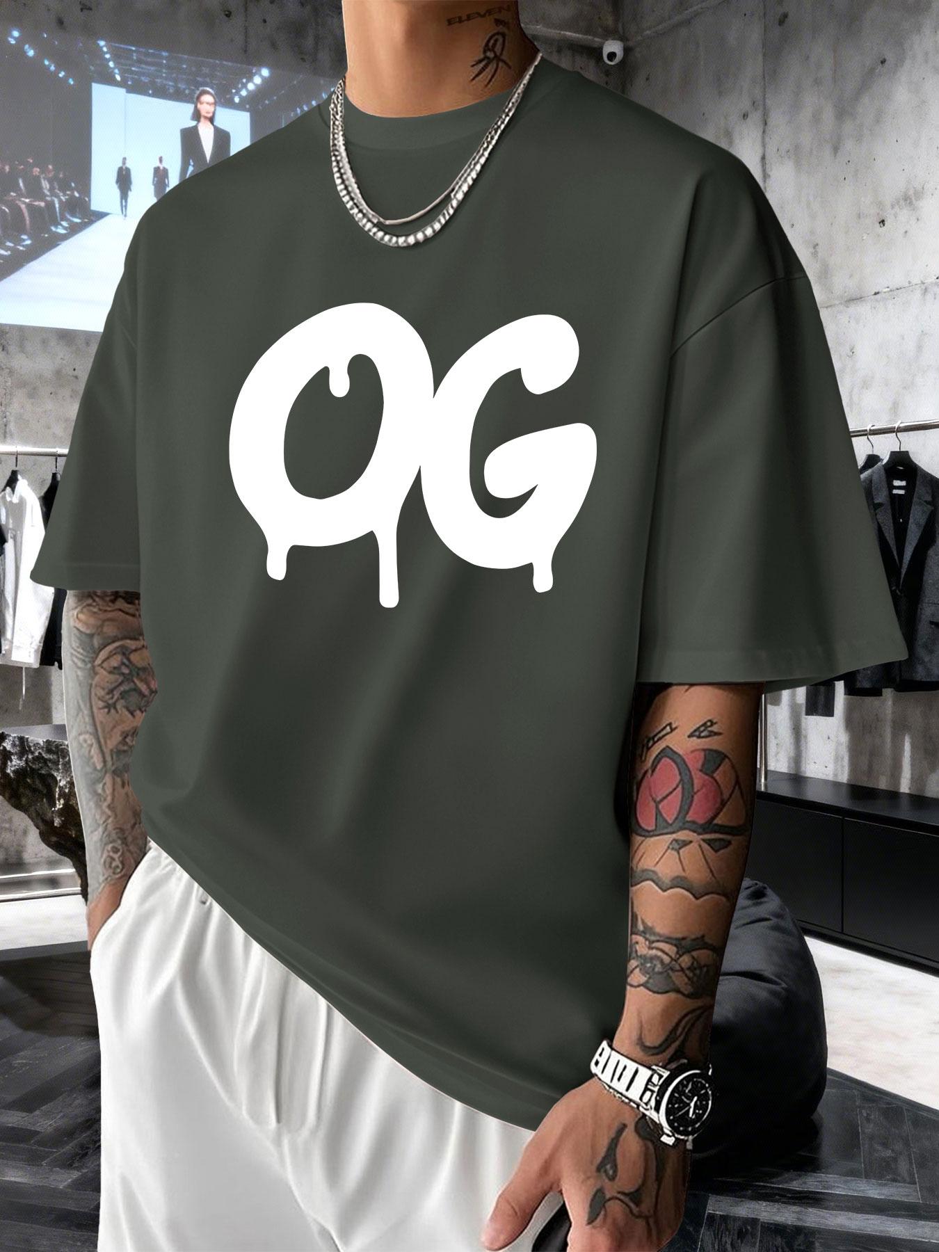 Men's Short Sleeve T-Shirt Summer Og Creative Graffiti Print, American Streetwear Original Gangster Loose Fit Long Top