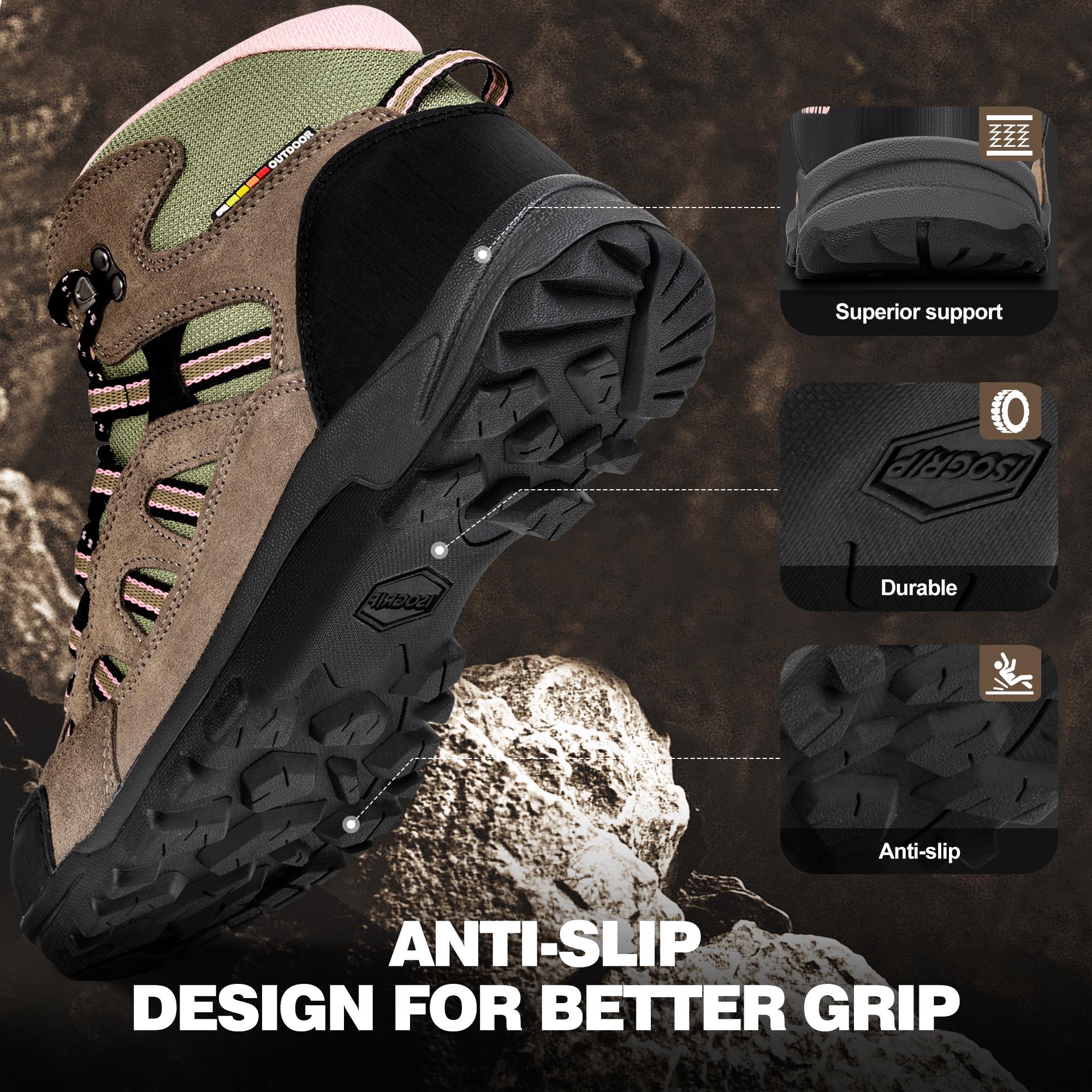 R CORD Women's Hiking Boots Waterproof Lightweight Women's Hiking Shoes Ankle Support Outdoor Hiking Shoes Non-slip Stable Shoes Weatherproof Footwear Durable Rubber Sole Tread Pattern Stability