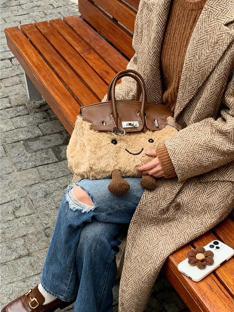 Cute Plush Crossbody Bag for Women, Cartoon Fashion Handbag, Stylish and Cozy Accessory, PU Tote Satchel