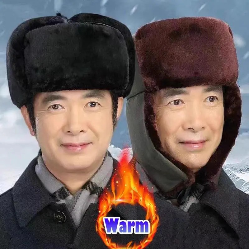 Winter Warm Earflap Trapper Russian Hat Thicken Lining Skiing Windproof Solid Color Beanies Ushanka Bomber Cap Lei Feng gorras