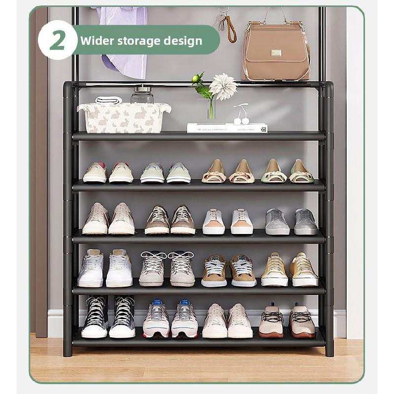 5-Tier Durable Rectangle Metal Fabric Shoe Rack Organizer - Hangable Vertical Rack with Movable Hooks, Stackable Single Unit for Entrance Hall, Balcony, Closet Storage, House Organizers