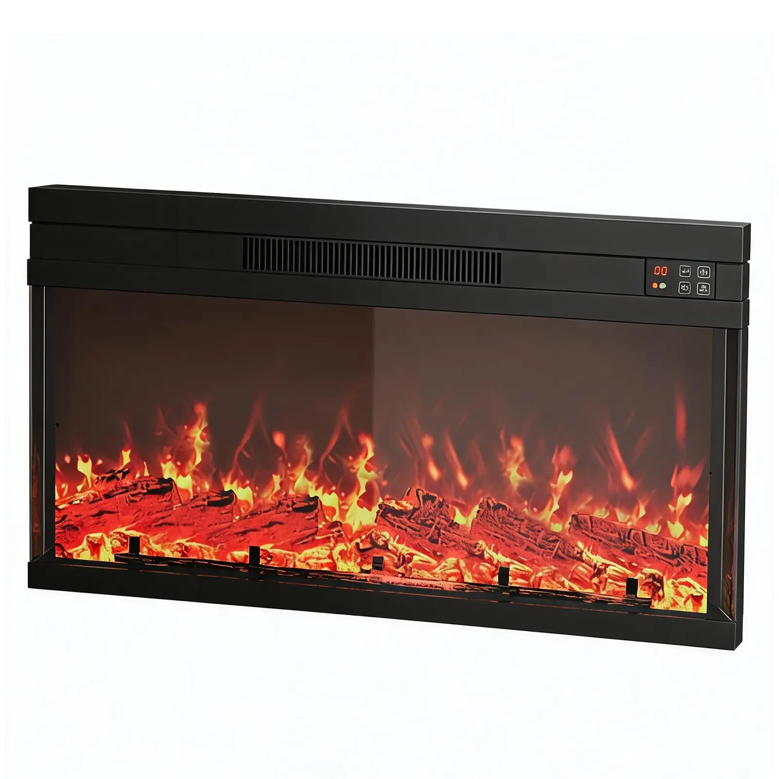 36" Farmhouse Electric Fireplace Insert with Remote & 4-Color Flame – Fits TV Stands up to 75", Overheat Protection, 8H Timer, Digital Display for Living Room