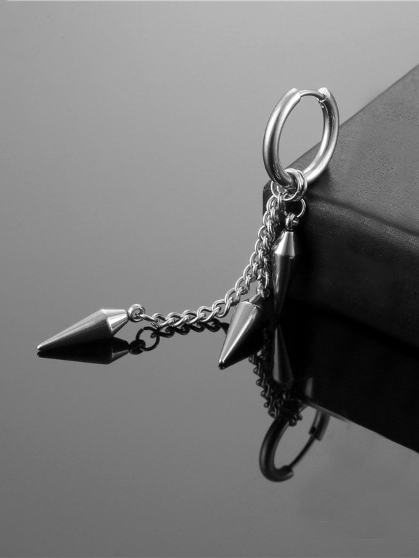 Gothic Punk Rock Style Conical Pendant Statement Earrings, Unisex Stainless Steel Hoop Accessories, Perfect for Daily Wear & Party Holidays