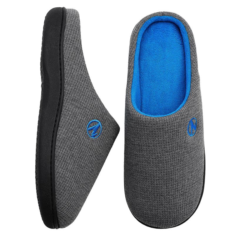 Unisex Gray & Blue Two-Tone Memory Foam Slippers with Durable Rubber Sole for Indoor & Outdoor Use Stylish Walking Footwear Comfortable House Slippers for Men & Women - Dance