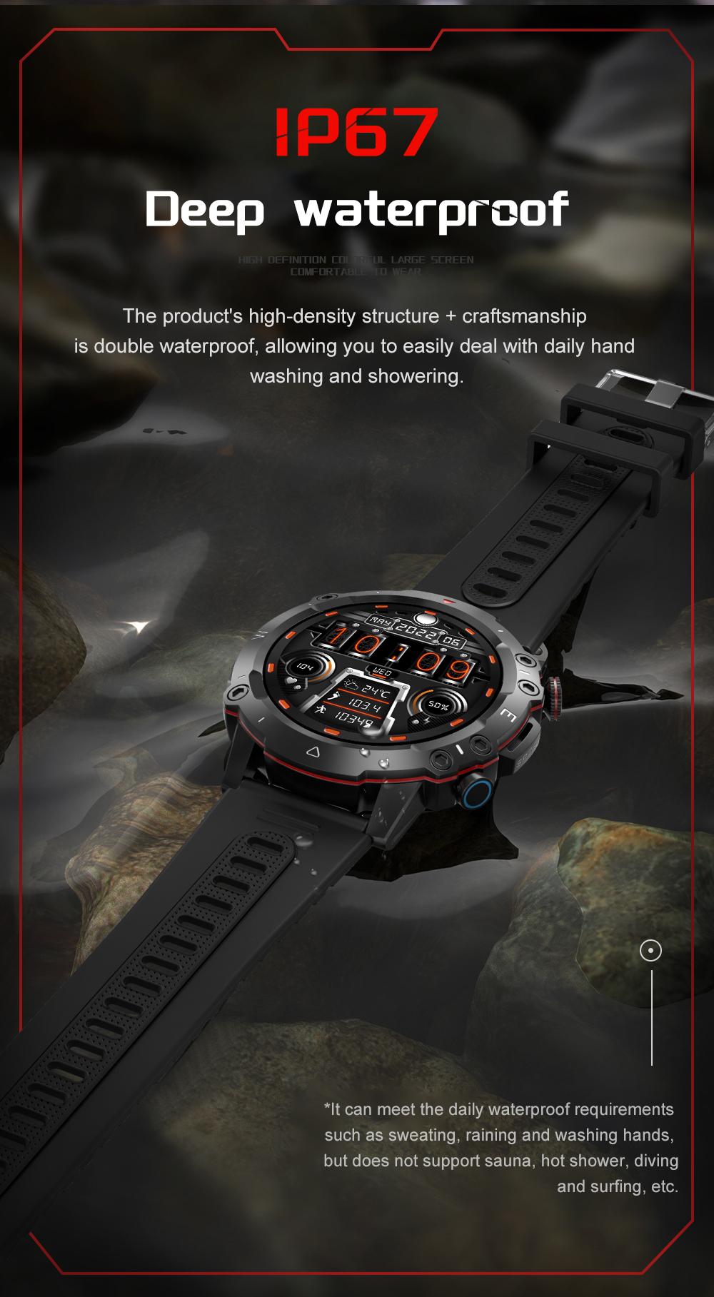 ZW48 Tactical Bluetooth Calling Smart Watch 1.46 Inch HD Round Display LED Flashlight for Outdoor Fitness Daily Wear