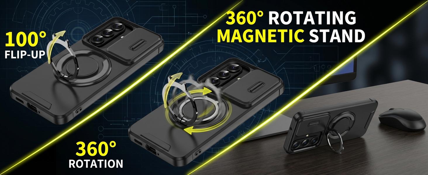 Magnetic Phone Case Accessories for iPhone 17 Pro Max, 16, 15, 14, 13, 12, 11 Pro Max Plus – Slide Blue, Slide Camera Cover, Military Grade Protection, Heavy Duty Shockproof, 360° Rotate Kickstand