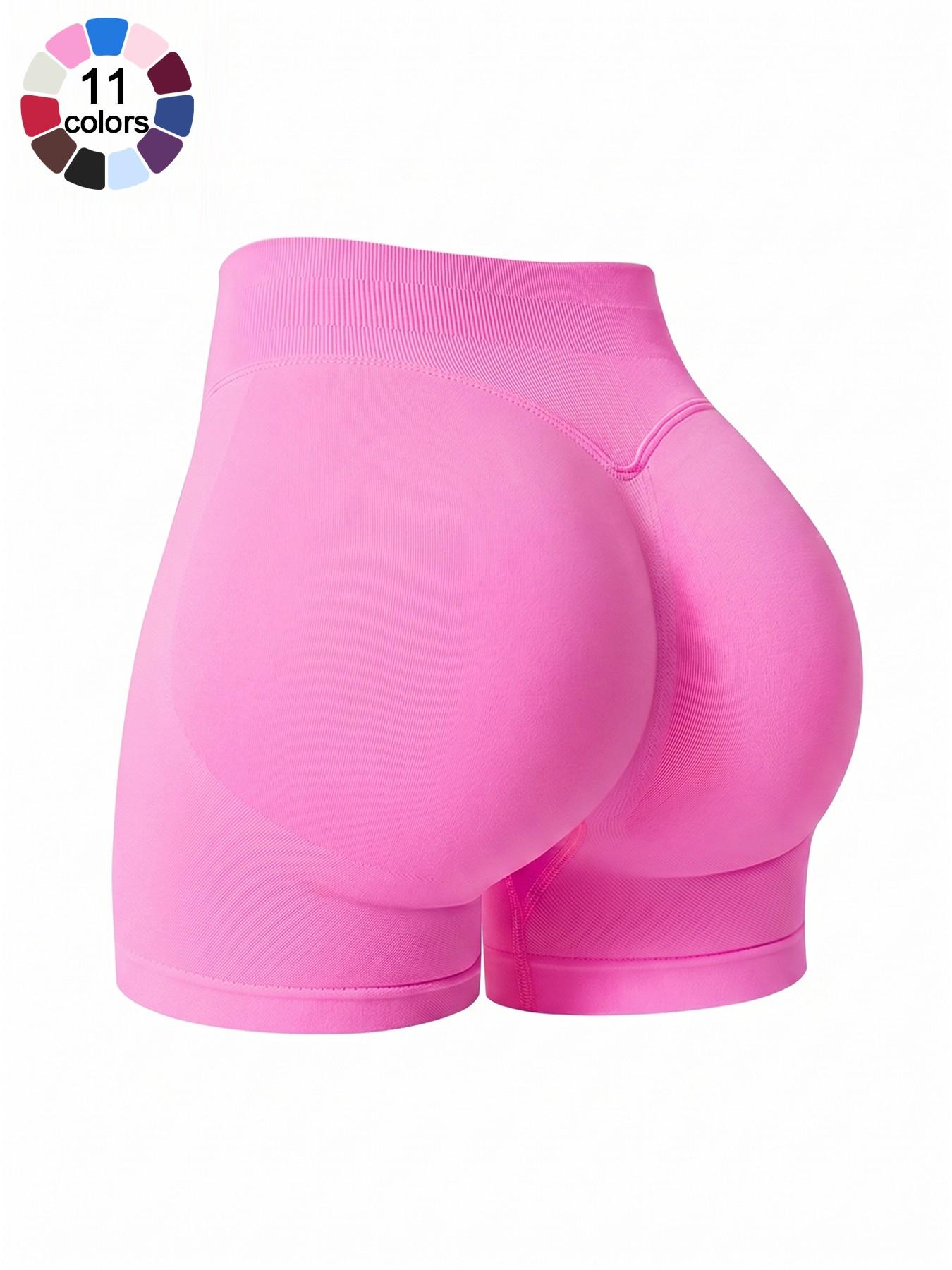 Women's Solid Color Sports Shorts 4 Way Stretch No Show Breathable Soft Comfortable High Waist Butt Lifting Shaping Active Bottoms Shorts Gym Training Seamless Peach Butt Shorts Outdoor Running Cycling Indoor Pilates Daily Versatile Yoga Shorts