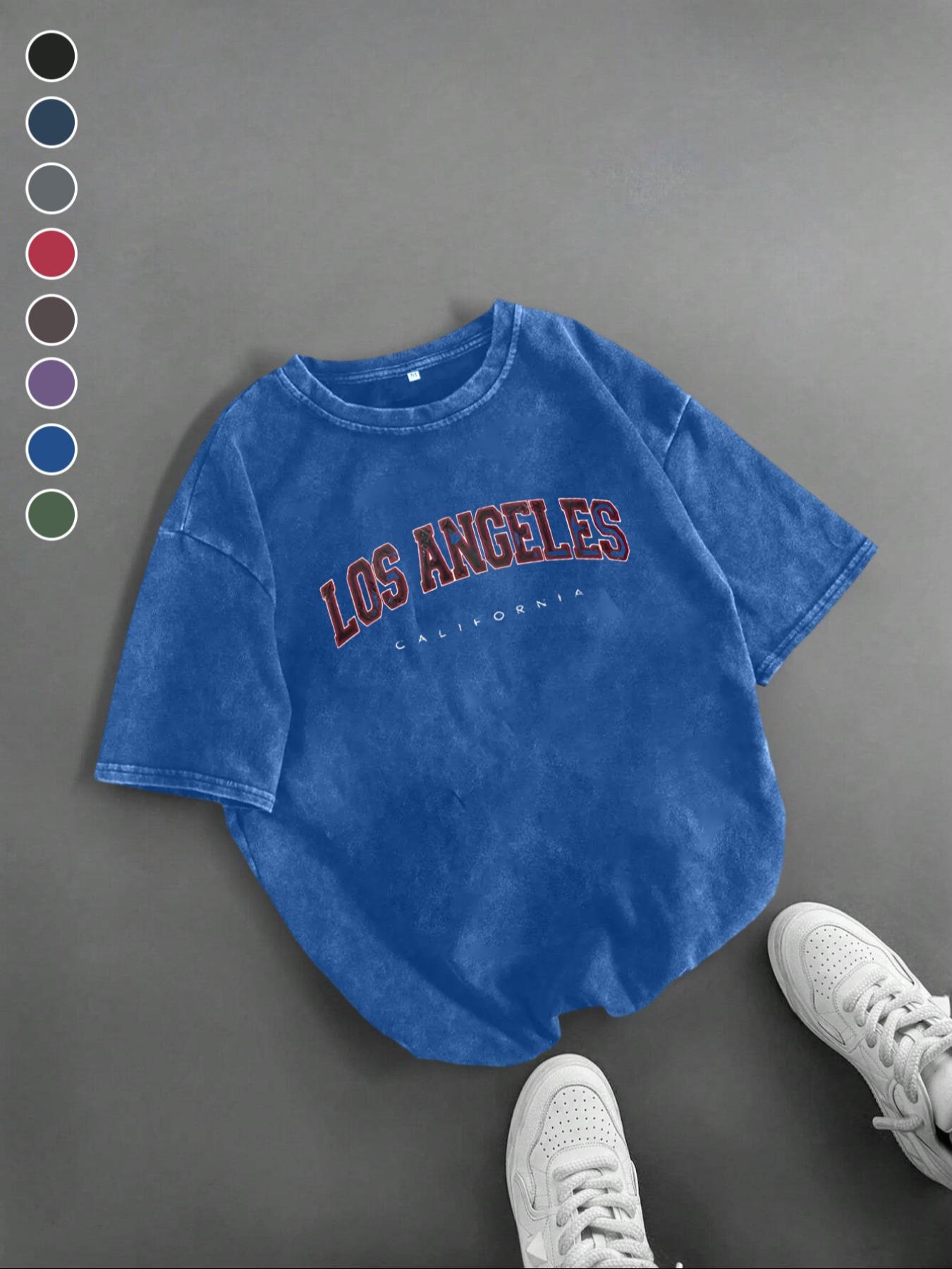 Men's Los Angeles Letter Print Short Sleeve Graphic Tee, Vintage Trendy Casual Round Neck T-shirt for Daily Wear, Men's Summer Outfit, Tops