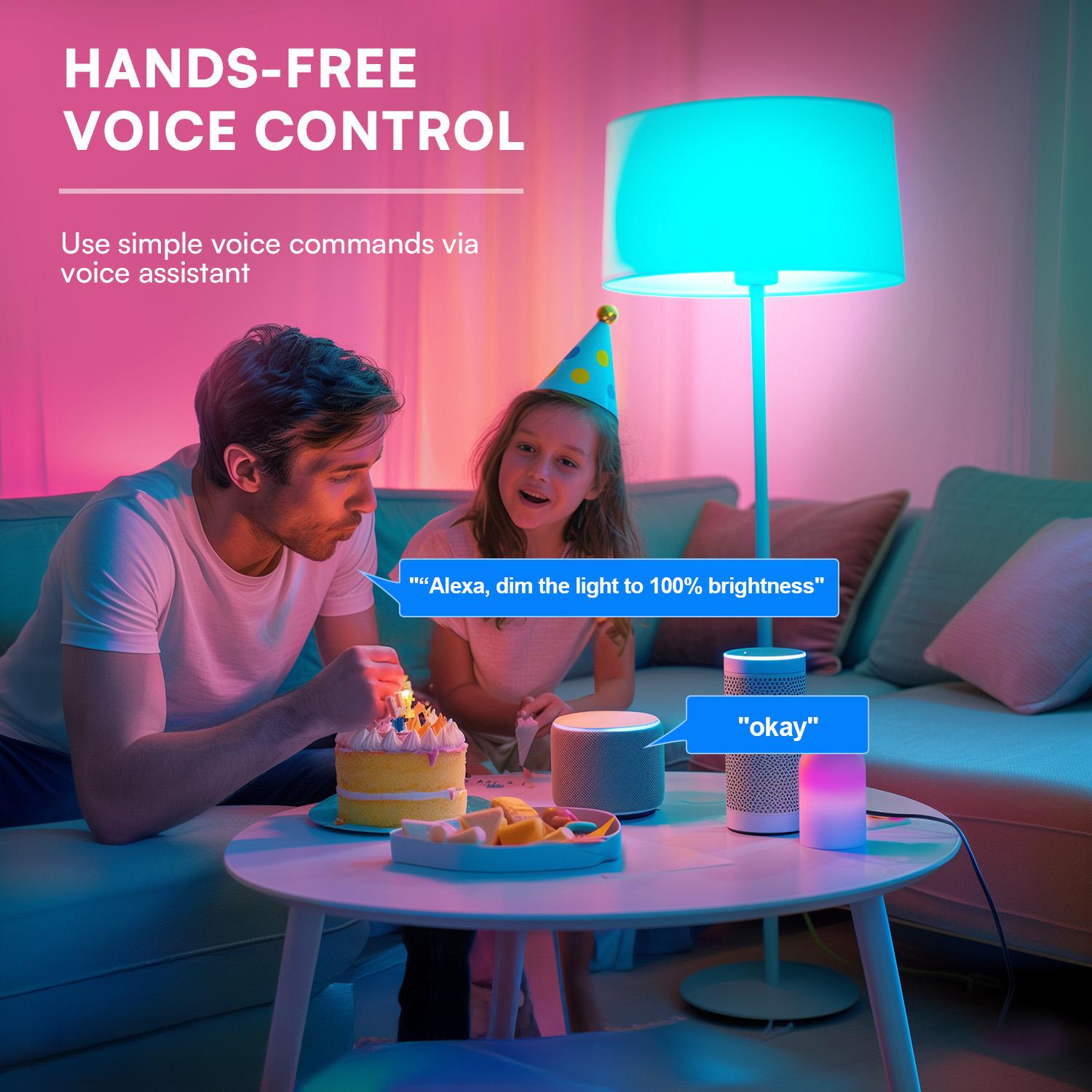 DAYBETTER Smart Light Bulbs 16 Million Colors RGBCW WiFi Bluetooth LED A19 800 Lumens Music Sync Voice Control Group Timer Function