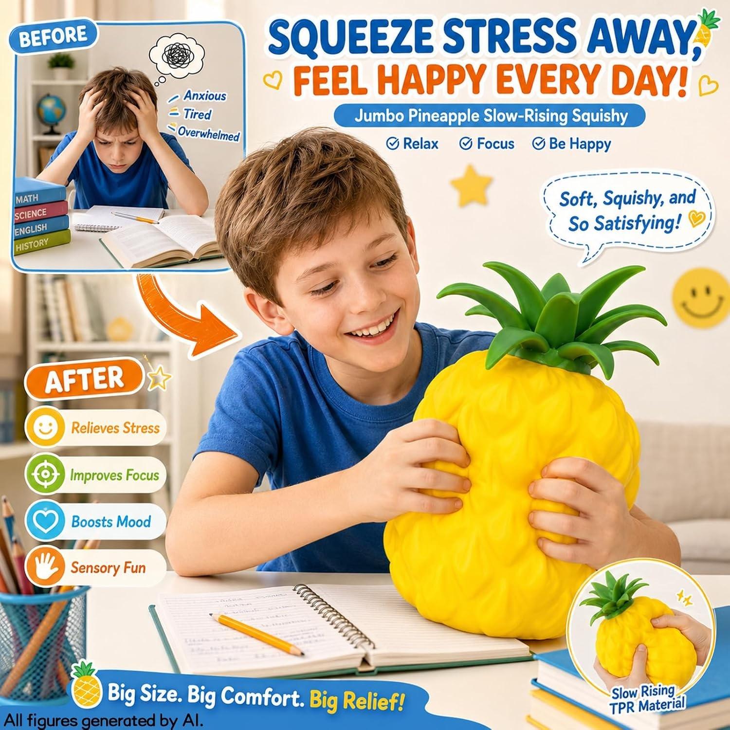 Cute Realistic Pineapple Squeeze Toy, Sensory Stress Relief Toy for Kids and Adults, Desk Decoration, Party Gift, Anxiety Relief, Soft Squishies