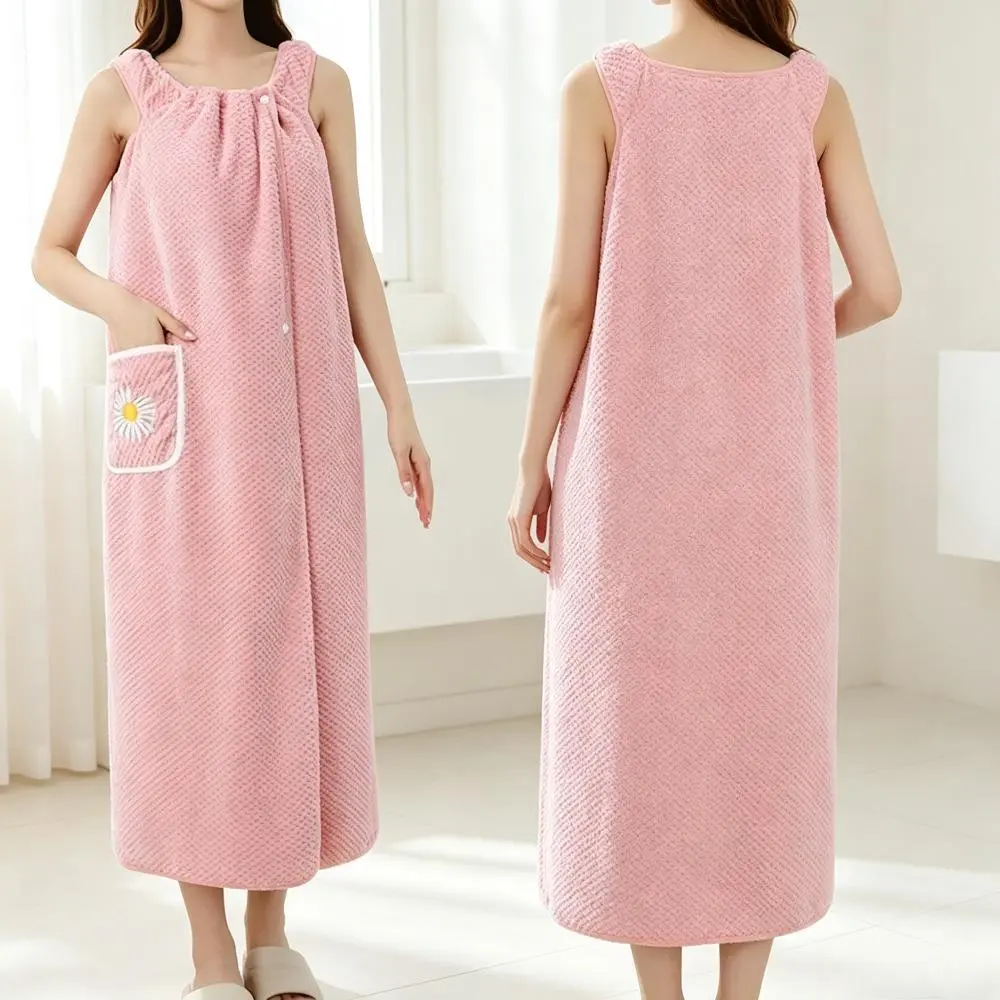 Sleeveless Wearable Bath Wrap Towel, Soft Textured Bath Dress with Pocket, Quick Dry Bath Robe for Shower Spa Home Use