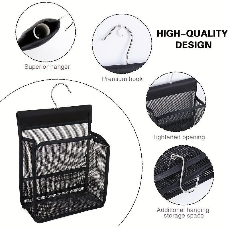 [1 Mesh Shower Hook] 1 Multi-Functional Mesh Shower Storage Hook, Black | Easy to Install, Hanging Bathroom Basket, Kitchen Organizer Bag | Suitable for Bathrooms, Kitchens, Bedrooms, Living Rooms