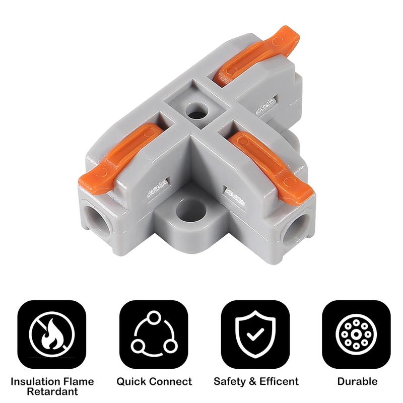 10Pcs Compact Wire Conductor Connector, T-Shape Lever Nut Wire Connector, Quick Splitter 3 Way Electrical Connectors, Quick Snap Connector, AWG 28-12